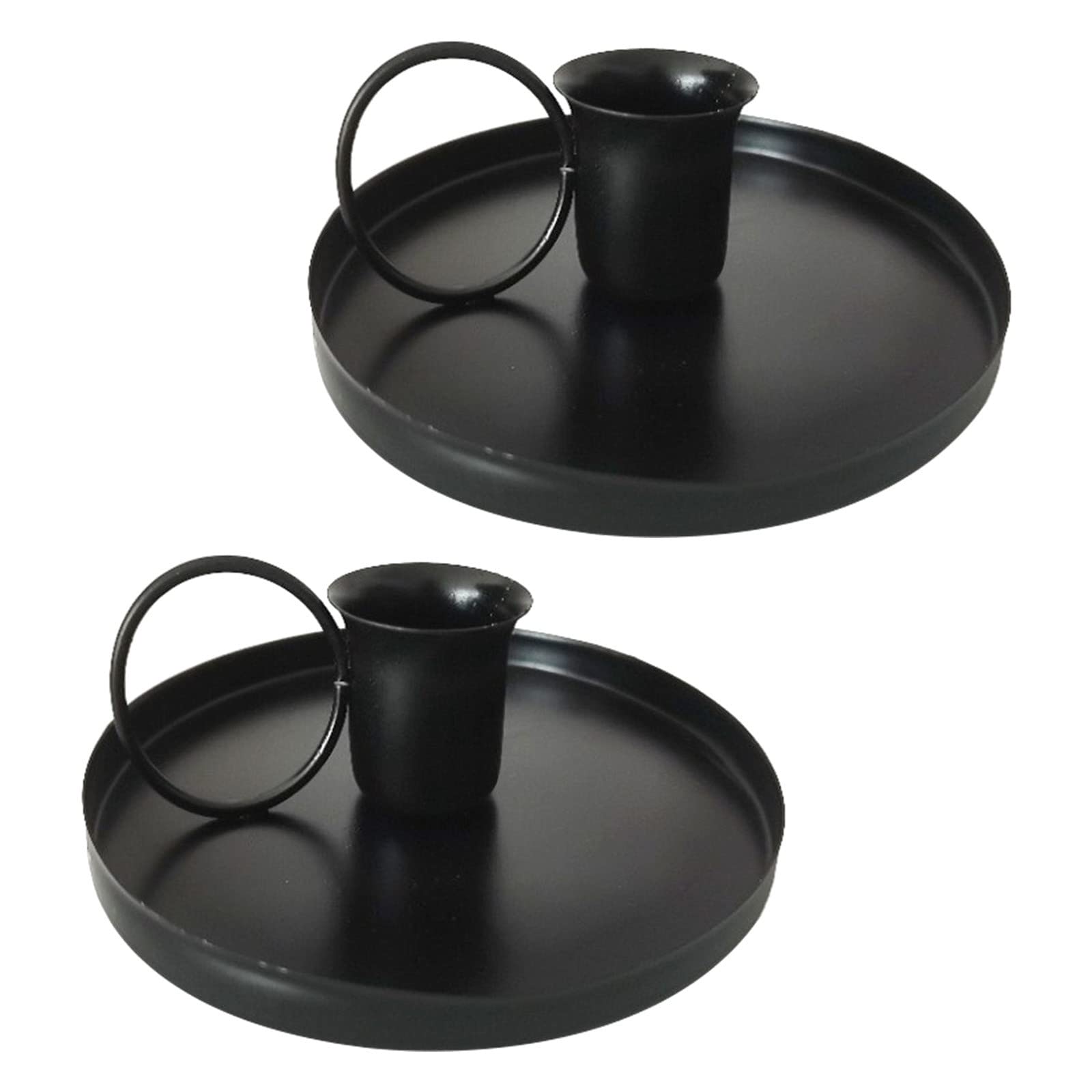 Black Wrought Iron Candlestick Holders - Elegant Taper & Teacup Metal Candleholders for Tabletop Decor, Vintage Home Decoration, Wedding Centerpieces & Romantic Dinner Ambiance (Set of 2)
