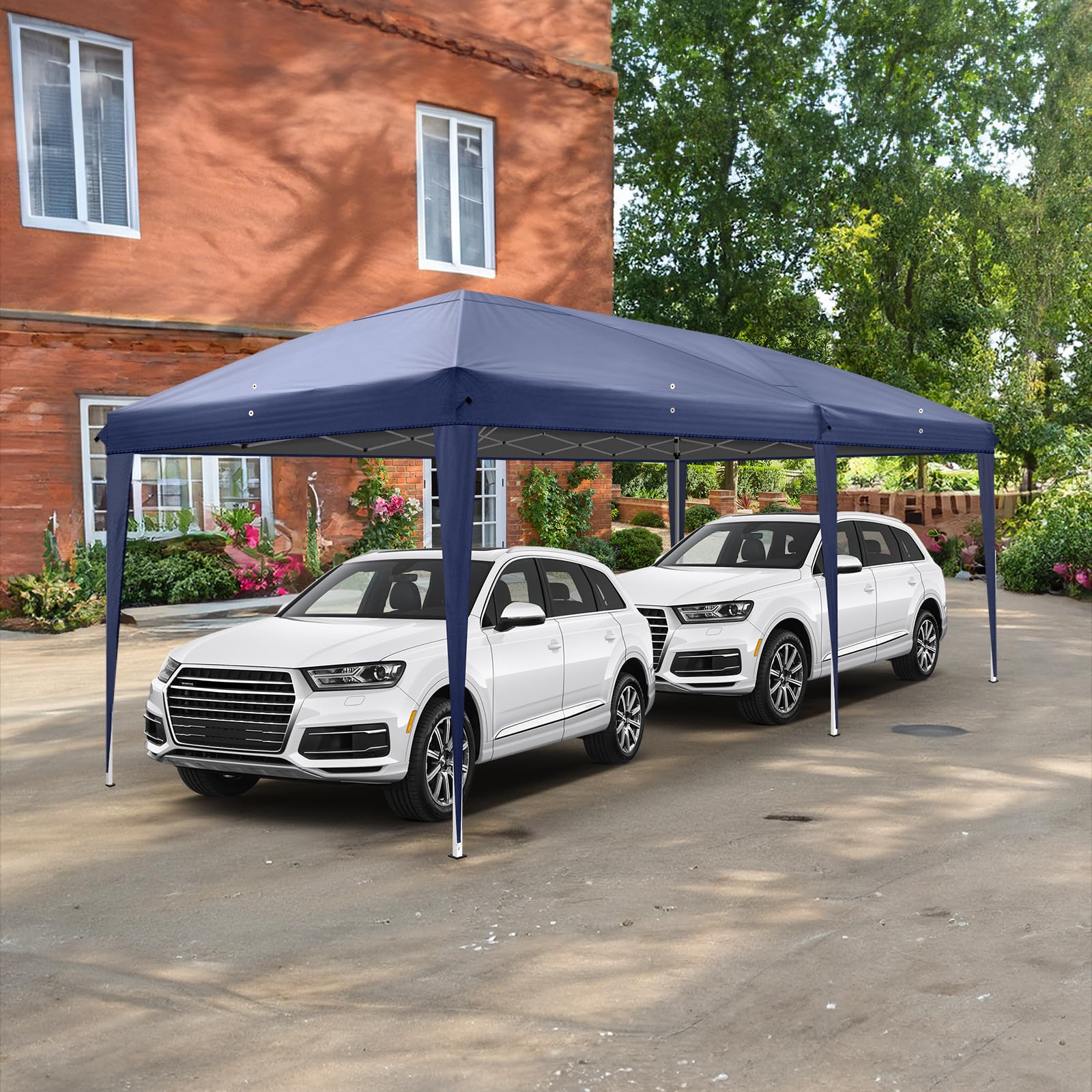 10' x 20' Pop Up Canopy Tent with Removable Sidewalls & Carry Bag - Instant Shelter with Zipper Door - Portable Easy Setup Commercial Canopy for Outdoor Parties, Backyard Events, Farmers Markets & Beach Use - Waterproof Blue Outdoor Tent