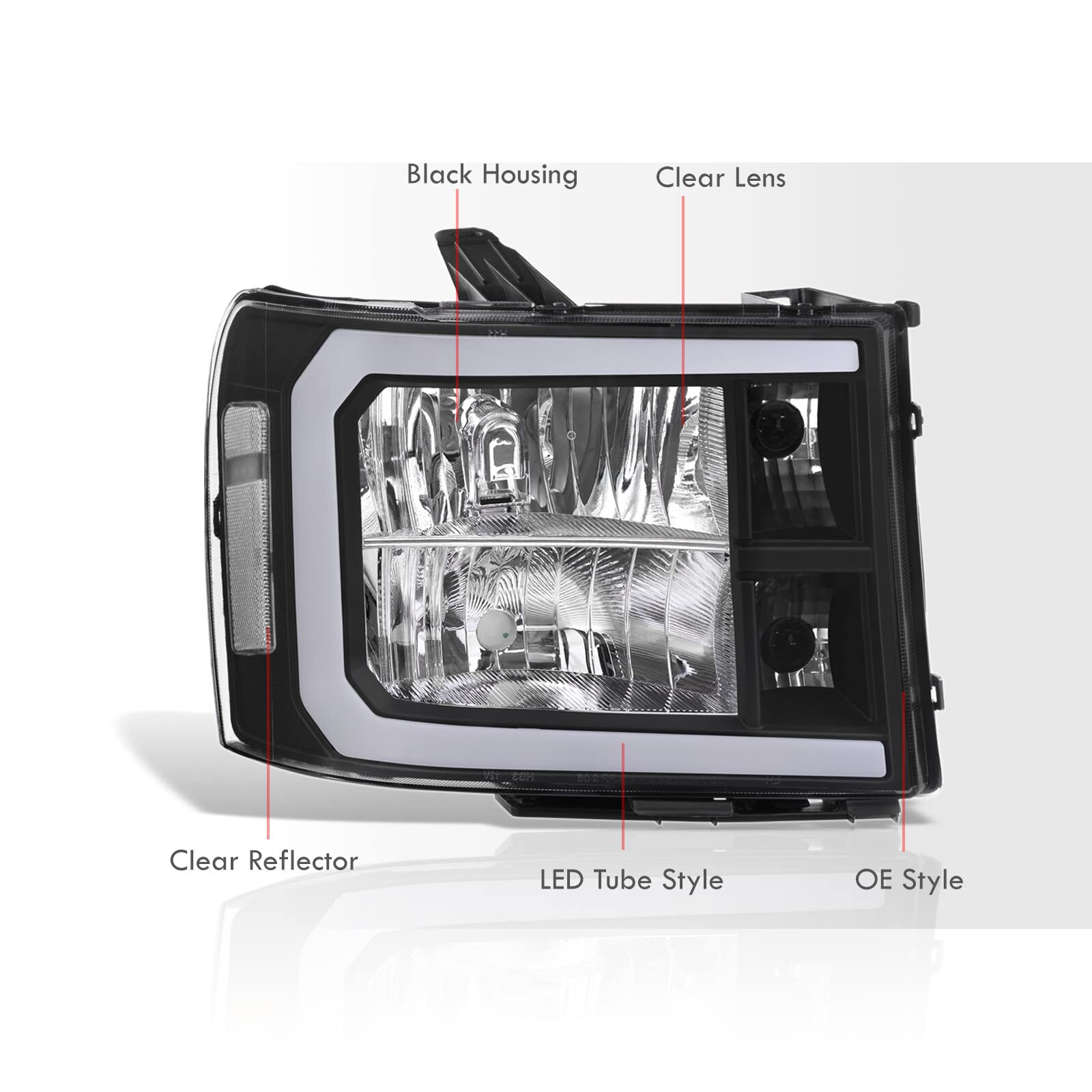 LED DRL Headlights for GMC Sierra 1500/2500HD/3500HD 2007-2014 - Black Housing, Clear Lens - Daytime Running Lights