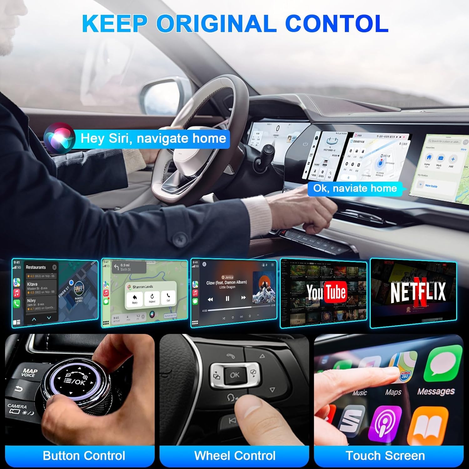 2024 Wireless CarPlay Adapter for iPhone - 5GHz WiFi Android Auto Dongle with YouTube Streaming | Plug & Play Setup | Convert Wired to Wireless CarPlay | Perfect for Tesla, BMW, Toyota & More | Enjoy Movies, Music & Navigation on Your Car Screen