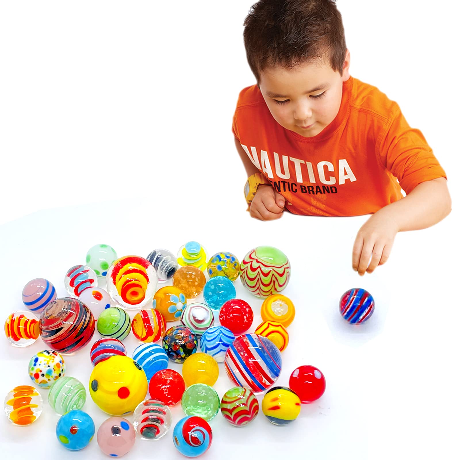 40 PCS Glow in The Dark Glass Marbles - Assorted Sizes Bulk Set for Kids 6+ Years Old, Shooter Marbles for Boys & Girls - Perfect for Games, Collections & DIY Crafts