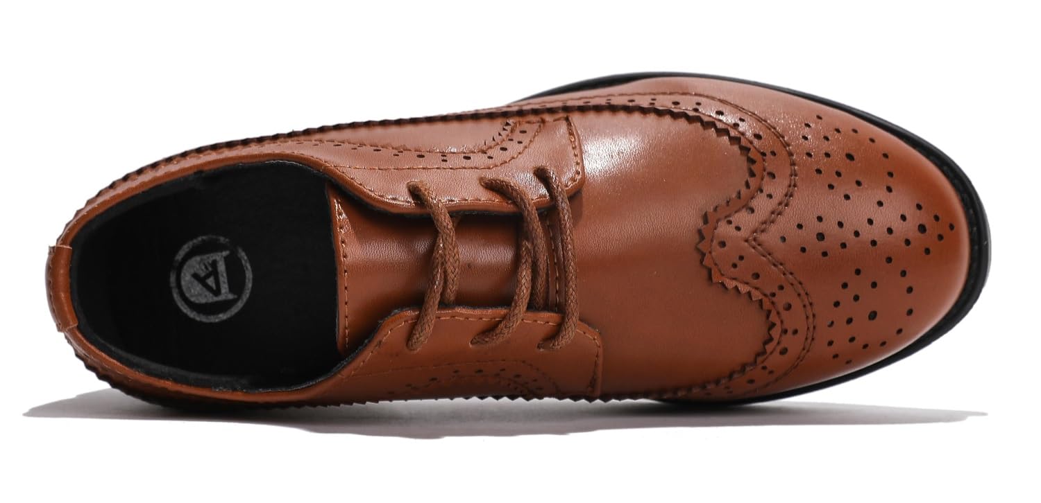 KKDOM Boys & Girls Oxford Dress Shoes - Wingtip Leather Lace-Up Formal Shoes for School, Church & Special Occasions