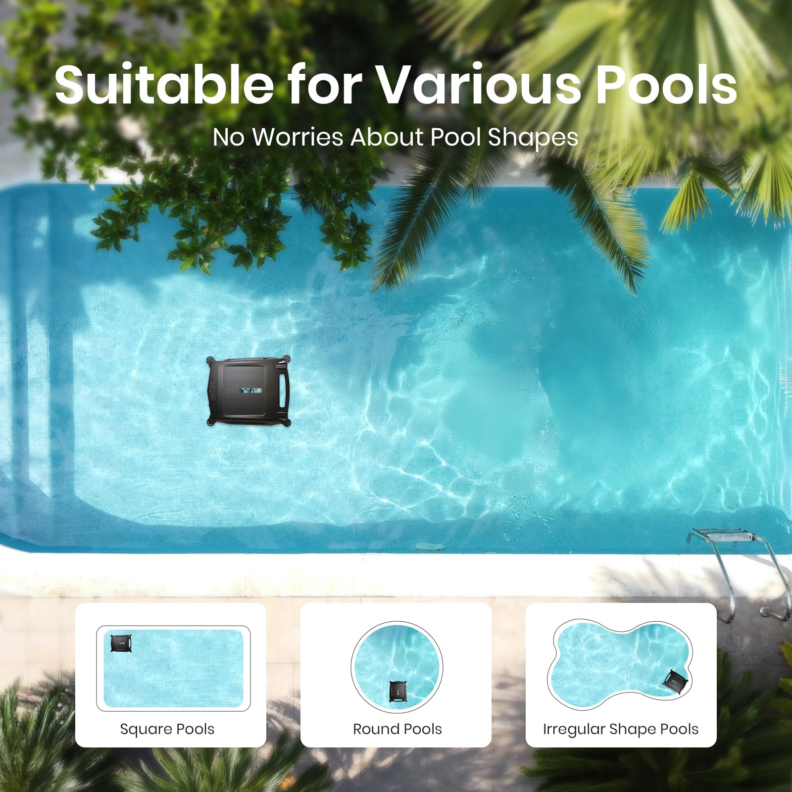 Solar Powered Automatic Robotic Pool Skimmer Cleaner with APP Control - Cordless Pool Surface Cleaner Robot with Dual Charging (Solar/USB) - Auto-Escape & Auto-Turn Technology - Ideal for Inground/Above Ground Pools, Spas & Water Features - Black