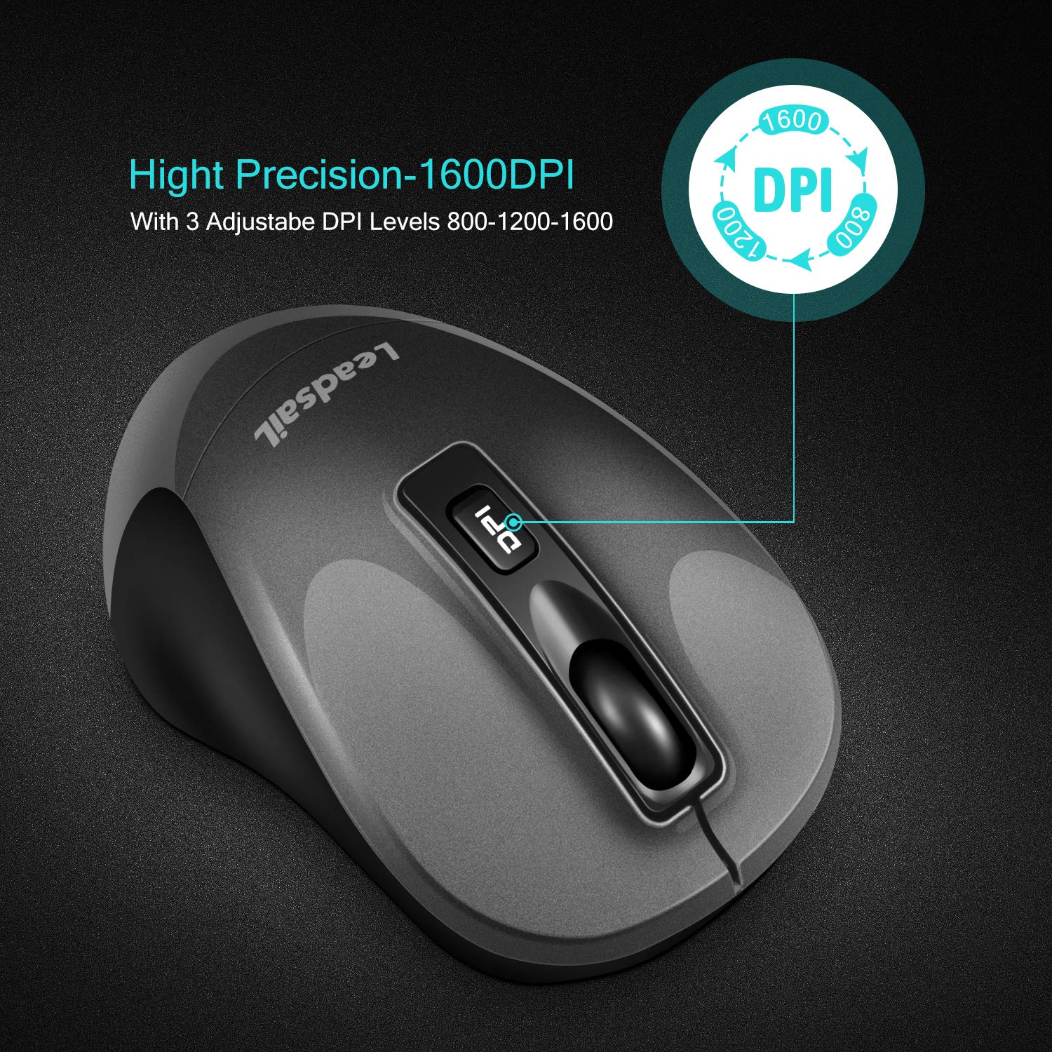 LeadsaiL Wireless Mouse 2.4G Slim Silent Optical Mouse with 4 Buttons - USB Cordless Mouse for Laptop, Desktop, MacBook - Perfect for Office, Home, Gaming & Travel Use