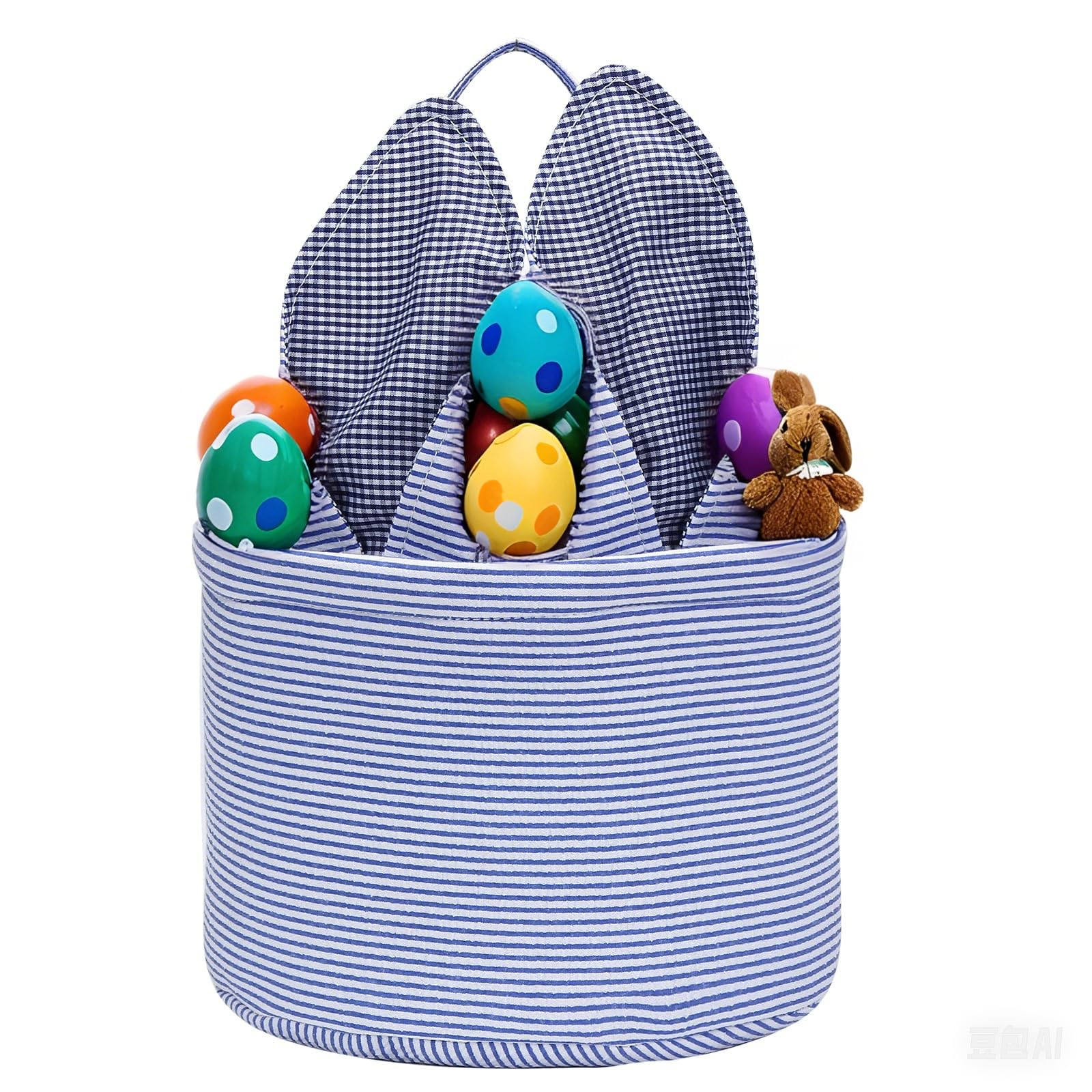 Easter Basket for Kids - Seersucker Bunny Baskets with Rabbit Ears for Egg Hunt, Candy Storage & Party Gifts | Personalized Easter Gift Idea for Boys & Girls | Perfect for Easter Celebrations, Egg Hunts & Holiday Decorations