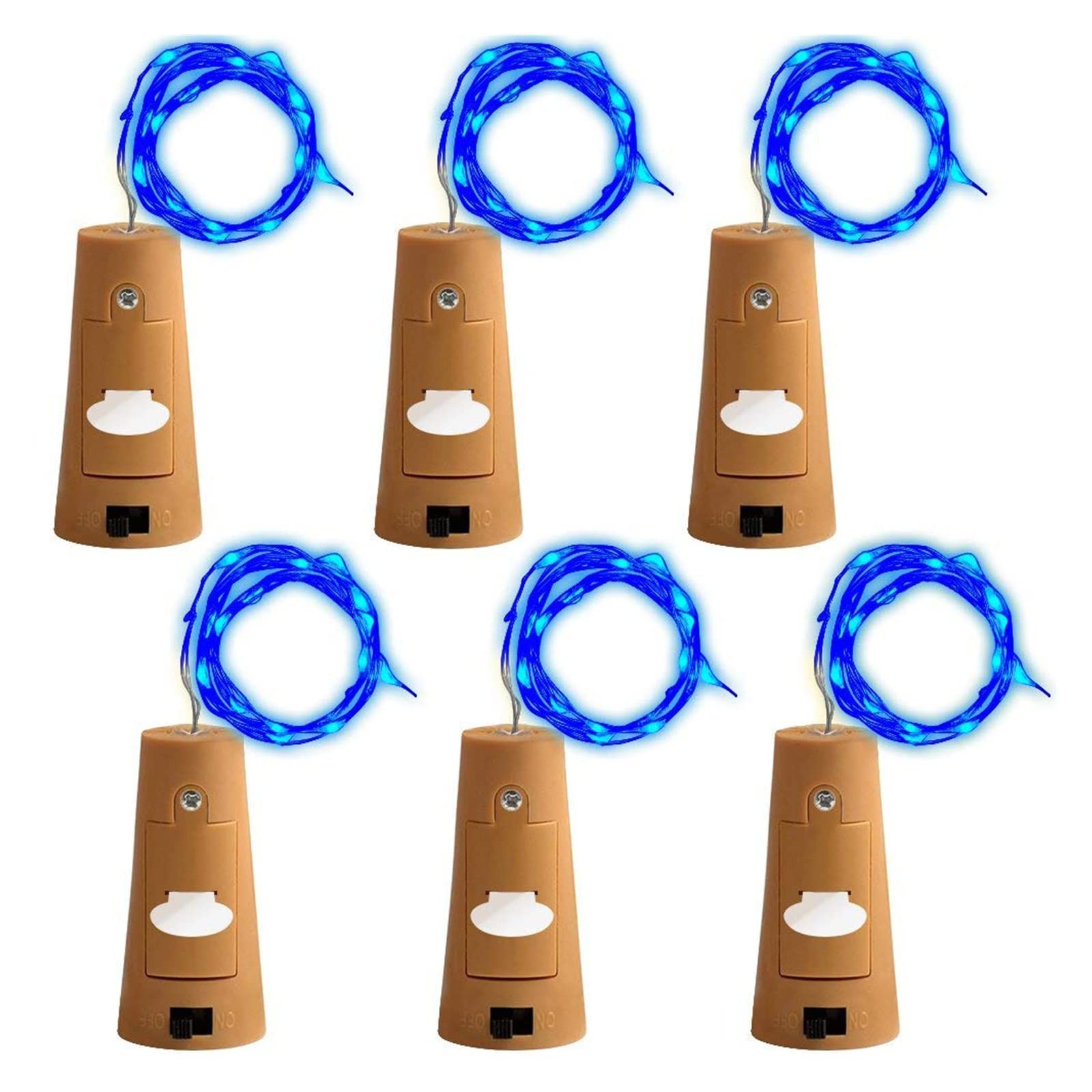 6-Pack LED Wine Bottle Lights - 20 LED Fairy String Lights, 2M/6.5ft Battery-Operated Star Garland for Party, Wedding, Christmas, Halloween, Bar Decor - Blue Lights (Ideal for Home, Garden, and Event Decorations)