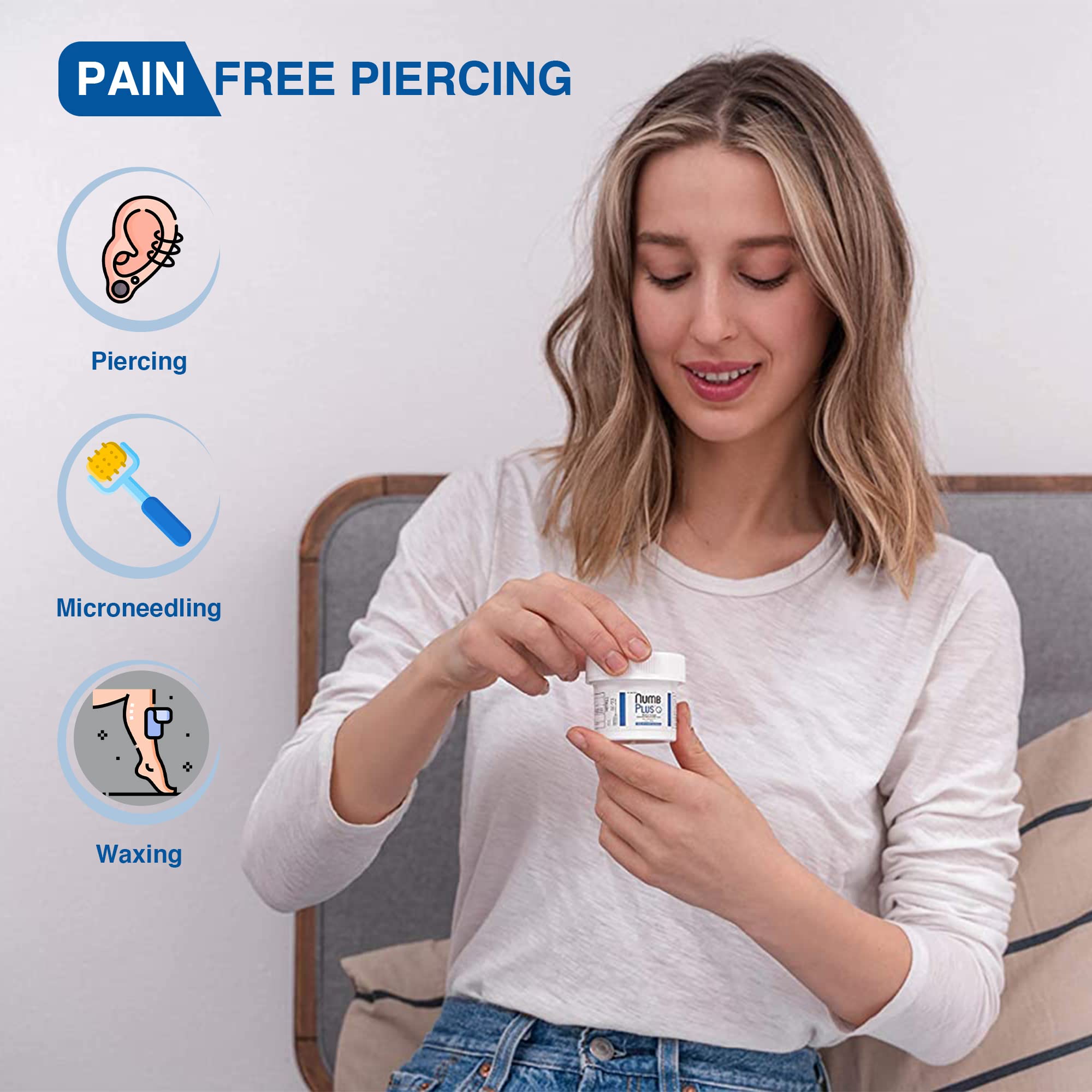Numbskin NumbPlus 2oz Maximum Strength 5% Lidocaine Numbing Cream - Topical Anesthetic Pain Relief for Tattoos, Piercings, Microblading & Laser Hair Removal - Ideal for Pre-Procedure Comfort & Pain Management