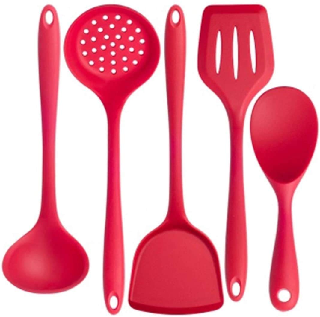 5-Piece Silicone Kitchen Utensil Set - Heat-Resistant Cooking Tools with Spatula, Spoon & More - Non-Stick, BPA-Free & Easy to Clean Cookware (Red) - Perfect for Baking, Frying & Everyday Cooking