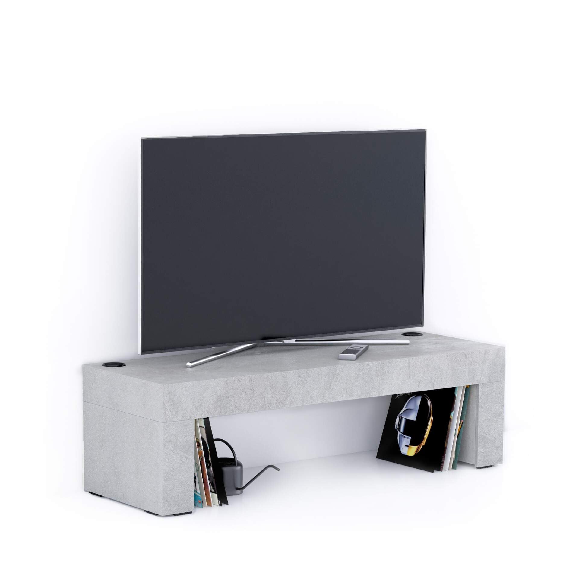 Evolution TV Stand 120x40 with Wireless Charger - Modern Concrete Effect Grey TV Console - Made in Italy - Perfect for Living Room & Home Theater Setup