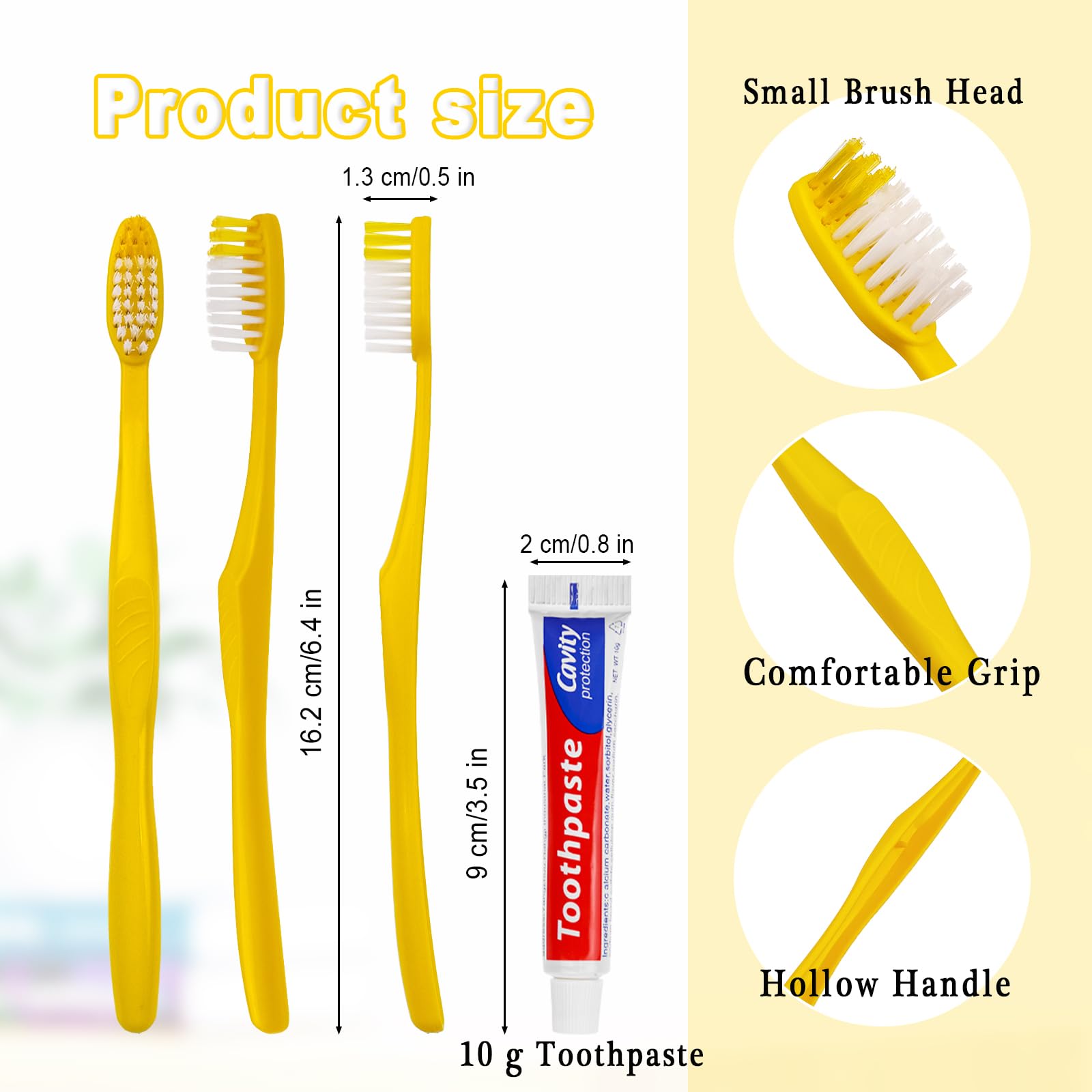 200 Pack Disposable Toothbrush with Toothpaste - Individually Wrapped Travel Toothbrush Kit (10g Toothpaste, Yellow Hollow Design) for Travel, Hotels, Airbnb, Homeless Shelters & Charity Donations - Perfect for On-the-Go Oral Care