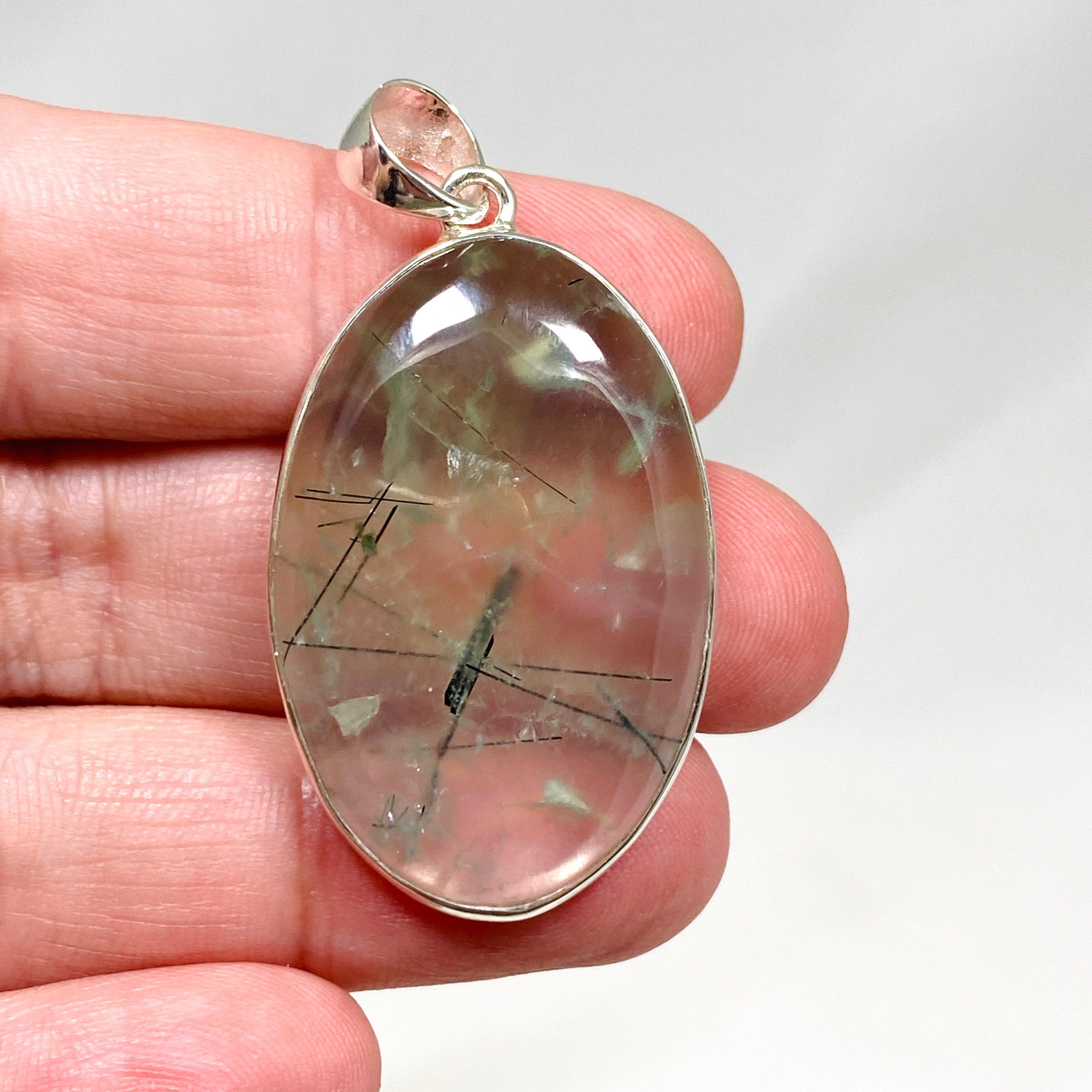 Natural Prehnite and Epidote Oval Pendant Necklace KPGJ4287 - Elegant Gemstone Jewelry for Women, Perfect for Daily Wear & Special Occasions