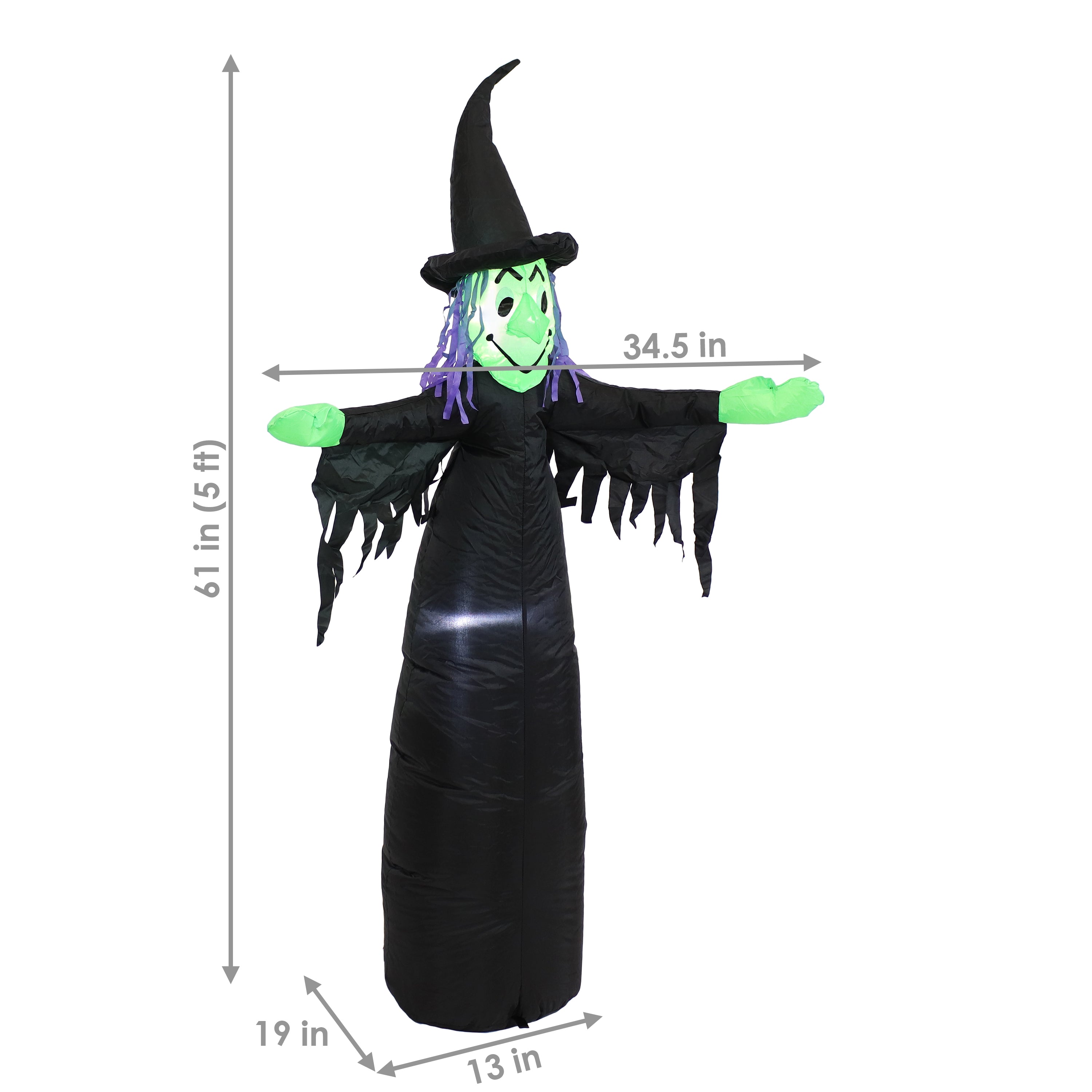 5' H Sunnydaze Wendolyn the Wicked Witch Halloween Inflatable Decoration - Spooky Yard Decor for Halloween Party & Outdoor Decorations