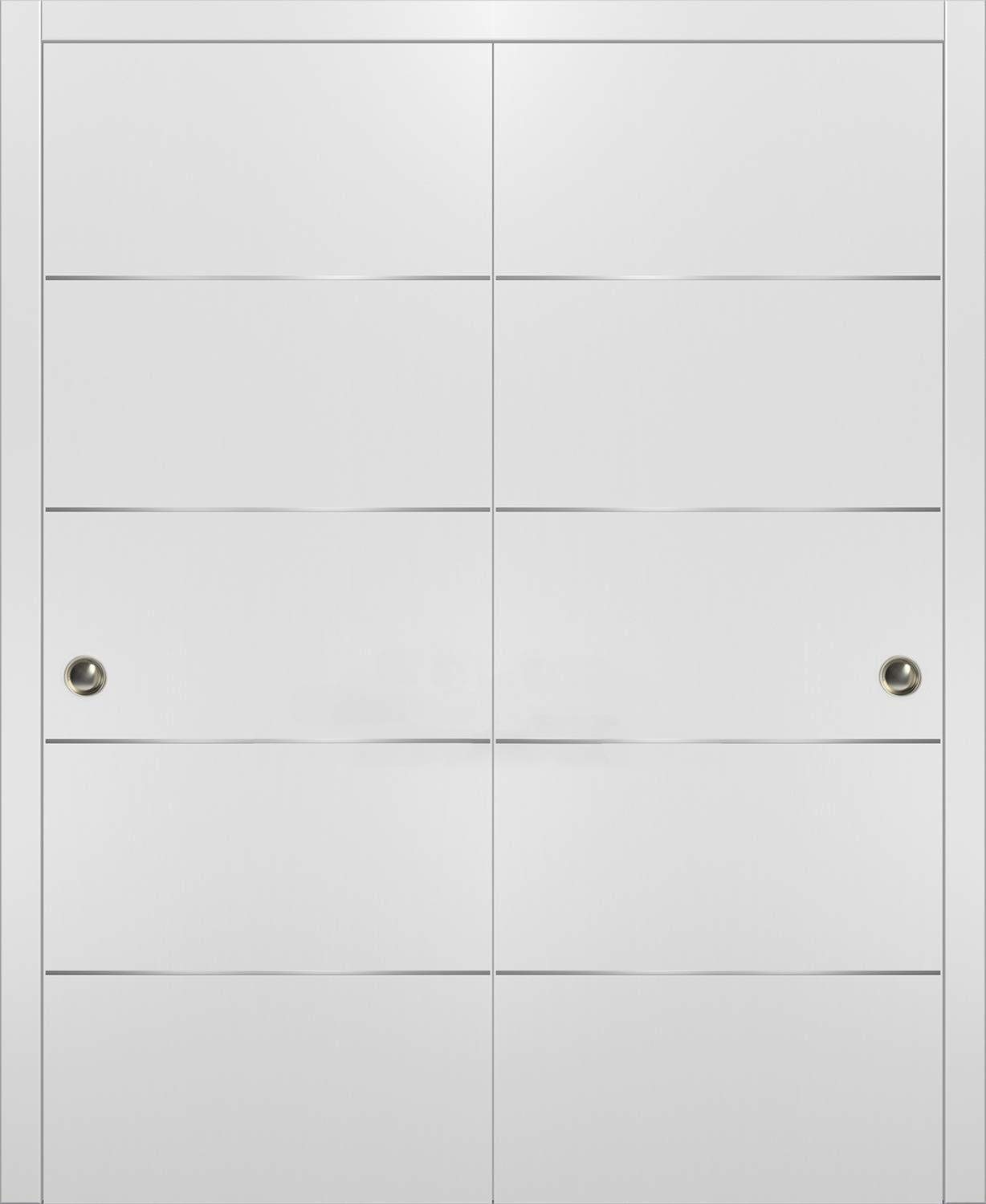 Modern White Closet Bypass Sliding Doors 64x96 Inch with Hardware Kit | Planum 0020 Matte Finish | Steel Rails, Trims & Hangers | Solid Core Wardrobe Doors for Bedroom, Walk-in Closet & Home Organization
