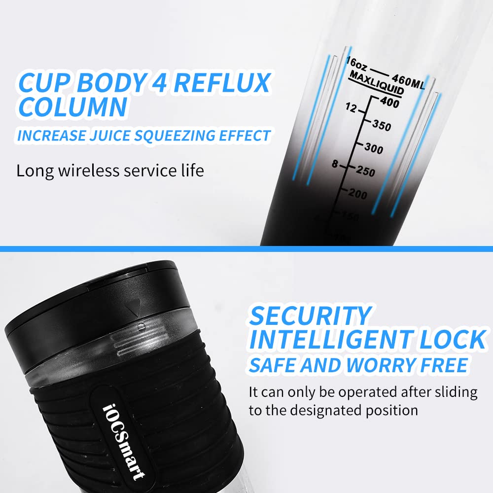 Portable Blender for Smoothies & Protein Shakes - 16oz USB Rechargeable Personal Blender Cup, IPX7 Waterproof & Leakproof - Perfect for Gym, Travel, Sports Nutrition & Healthy Lifestyle (Black)