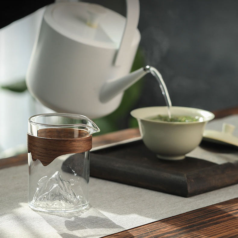 Premium Mountain Glass Fair Cup with Natural Bamboo Handle - Perfect for Tea, Coffee & Hot Beverages at Home, Office or Outdoor Camping
