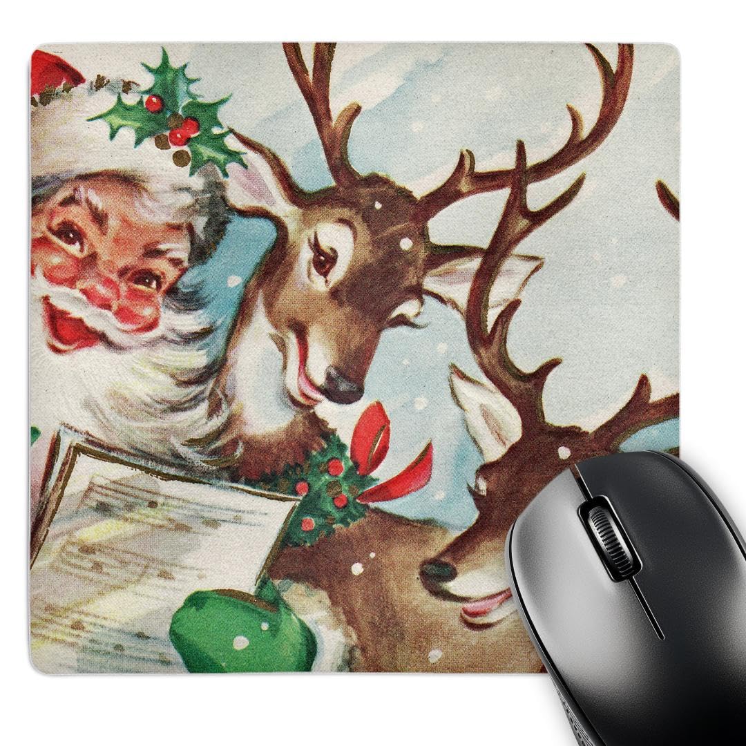 3Drose Vintage Santa and The Singing Reindeer Christmas Mouse Pad - Non-Slip Rubber Base, Perfect for Office, Gaming & Holiday Decor