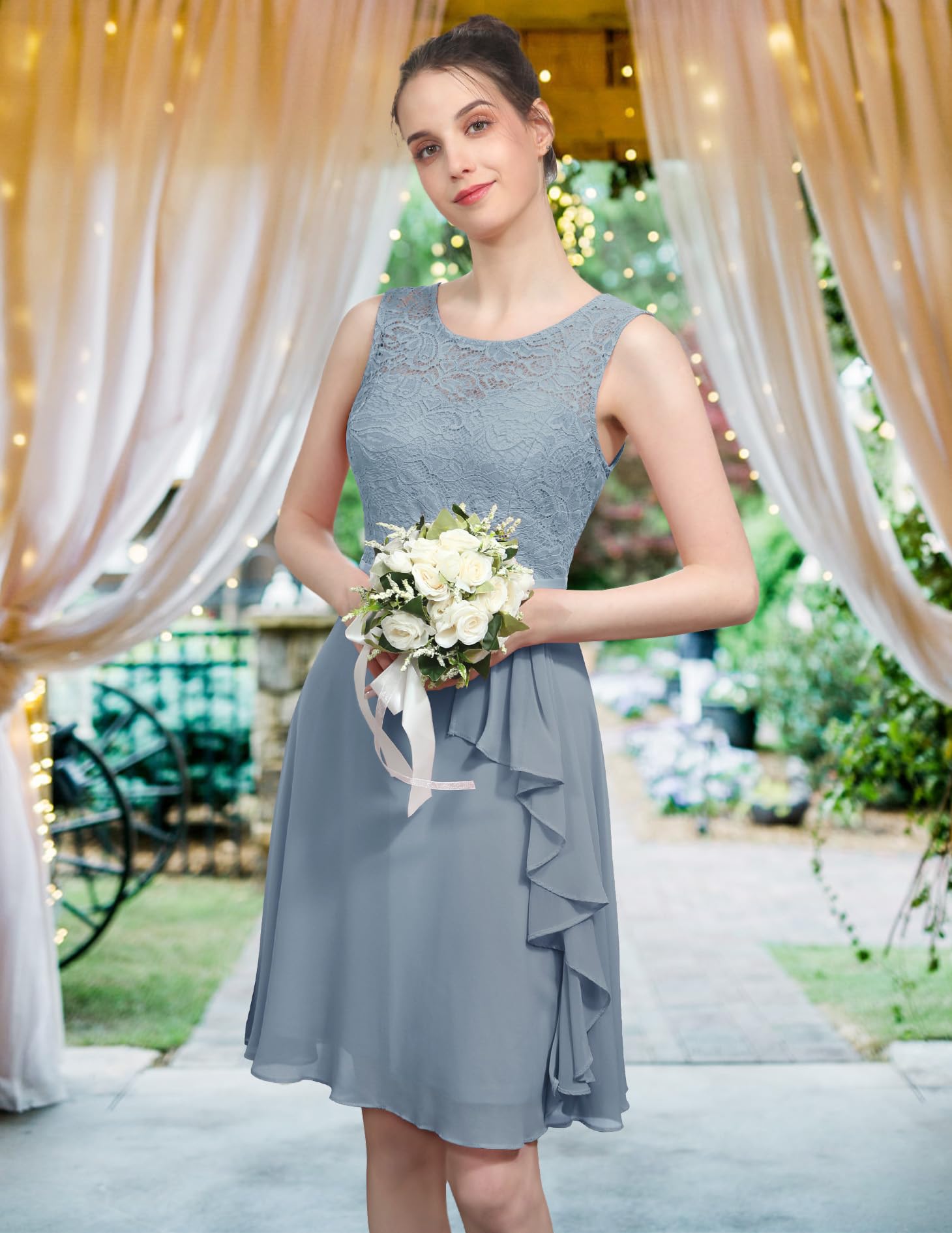 BeryLove Women's Cocktail Dress for Prom, Wedding Guest & Bridesmaid - Elegant Short Ruffle Hem Sleeveless Lace Formal Dress | Perfect for Parties, Evening Events & Special Occasions