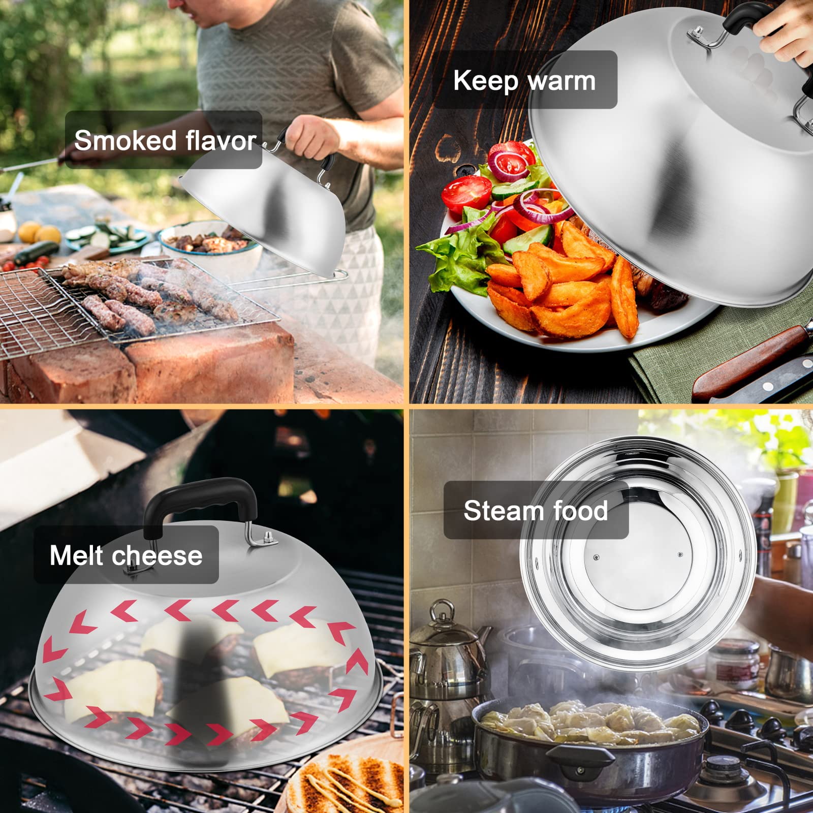 HaSteeL 12-inch Stainless Steel Melting Dome Set of 2 - Large Basting & Steaming Cover for Griddle, Grill, Teppanyaki & Flat Top - Perfect for BBQ, Cheese Melting, Burgers & Vegetables - Indoor/Outdoor Use - Heavy Duty & Dishwasher Safe - Ideal for Restaurants, Food Trucks & Backyard Cooking