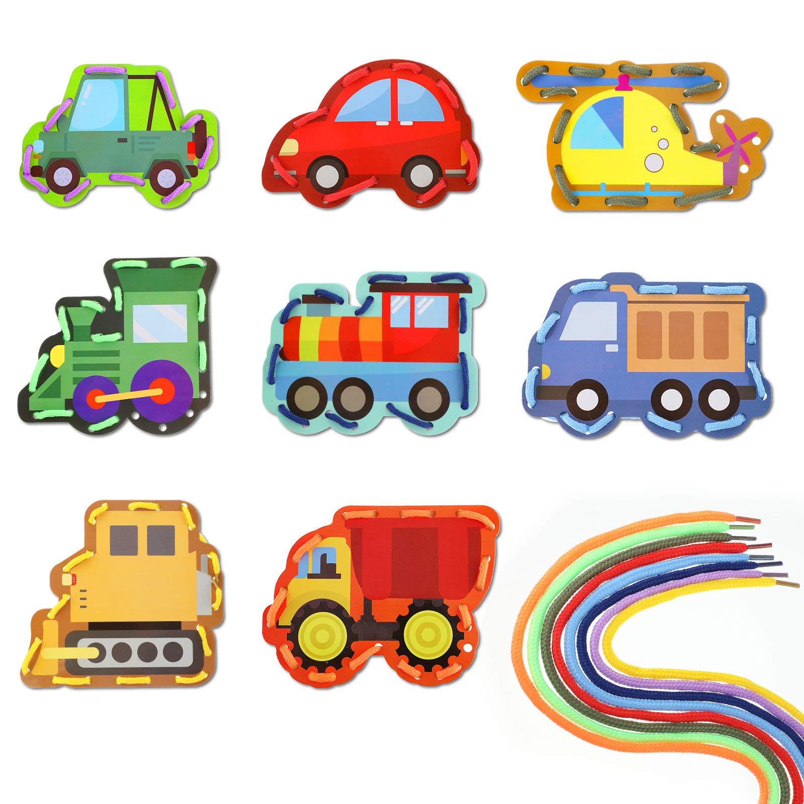 Zonon 8-Piece Kids Lacing Cards Set - Transportation Theme Educational Sewing Game for Toddlers | Develop Fine Motor Skills & Imagination | Perfect for Preschool Learning & Birthday Party Favors