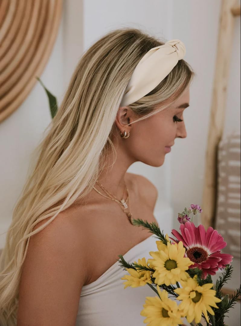 Trendy Non-Slip Knotted Headbands for Women - Wide Thick Knot Hair Bands, Fashion Top Knot Headwear for Girls & Women - Perfect for Workouts, Yoga, Running and Casual Styling