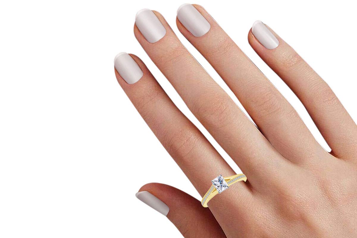 0.63 Carat Natural Diamond Solitaire Engagement Ring - Radiant & Round Cut White Diamonds in 14k Solid Gold for Wedding, Proposal & Anniversary Gifts