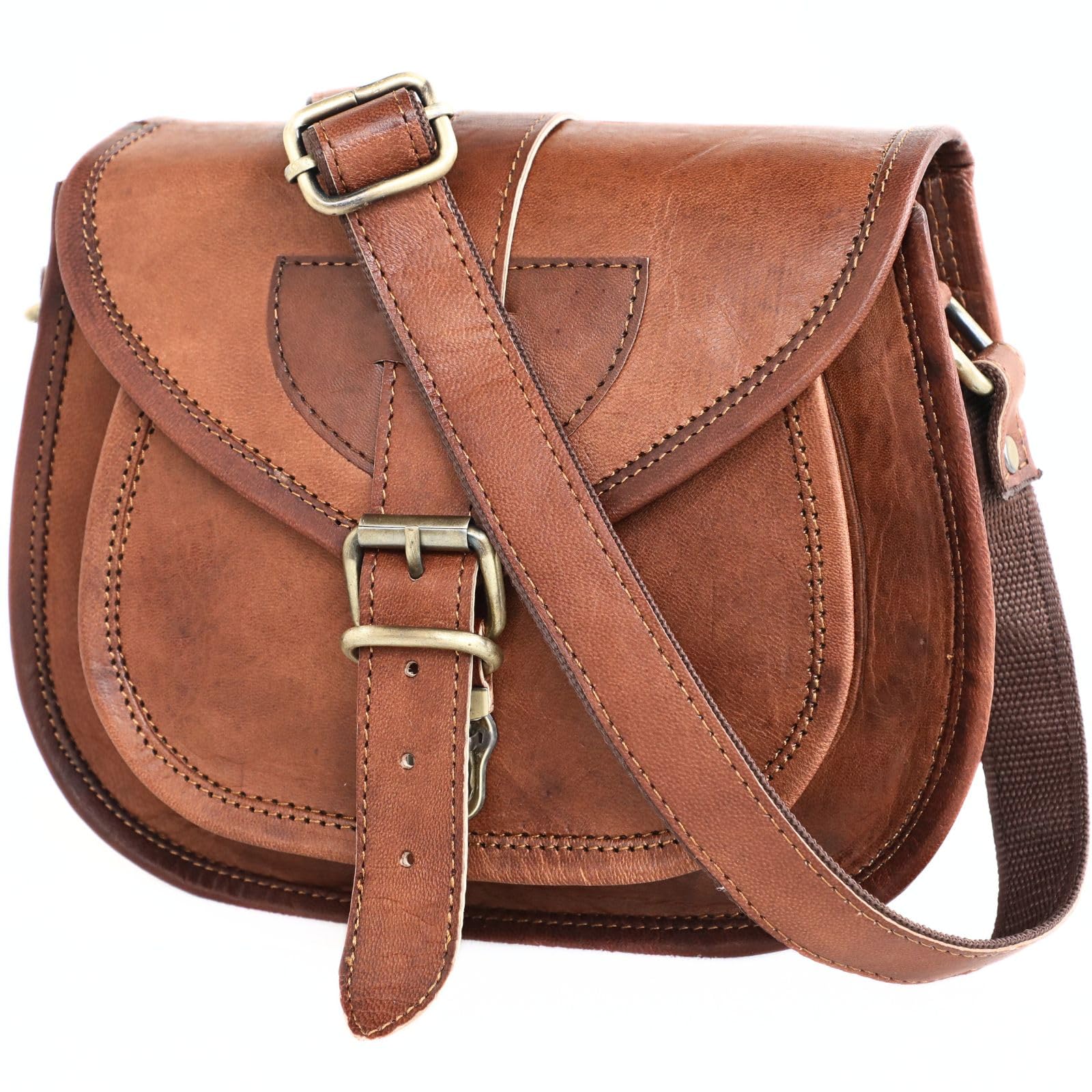 Vintage Brown Leather Satchel for Women - Crossbody Handbag for Daily Use & Travel