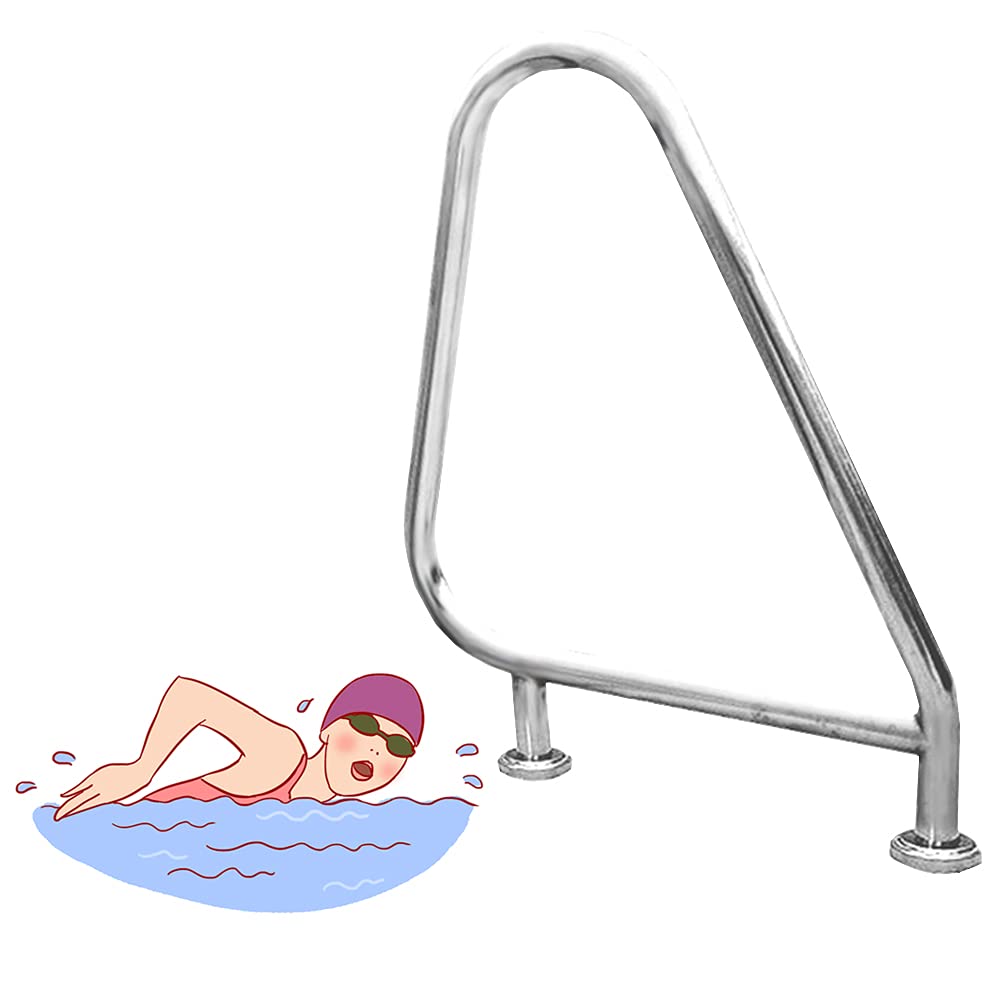 Stainless Steel Swimming Pool Handrails - Curved Pool Stair Handrail with Quick Installation Support Plates for Inground Pools (81×90cm) - Perfect for Pool Safety & Easy Entry/Exit