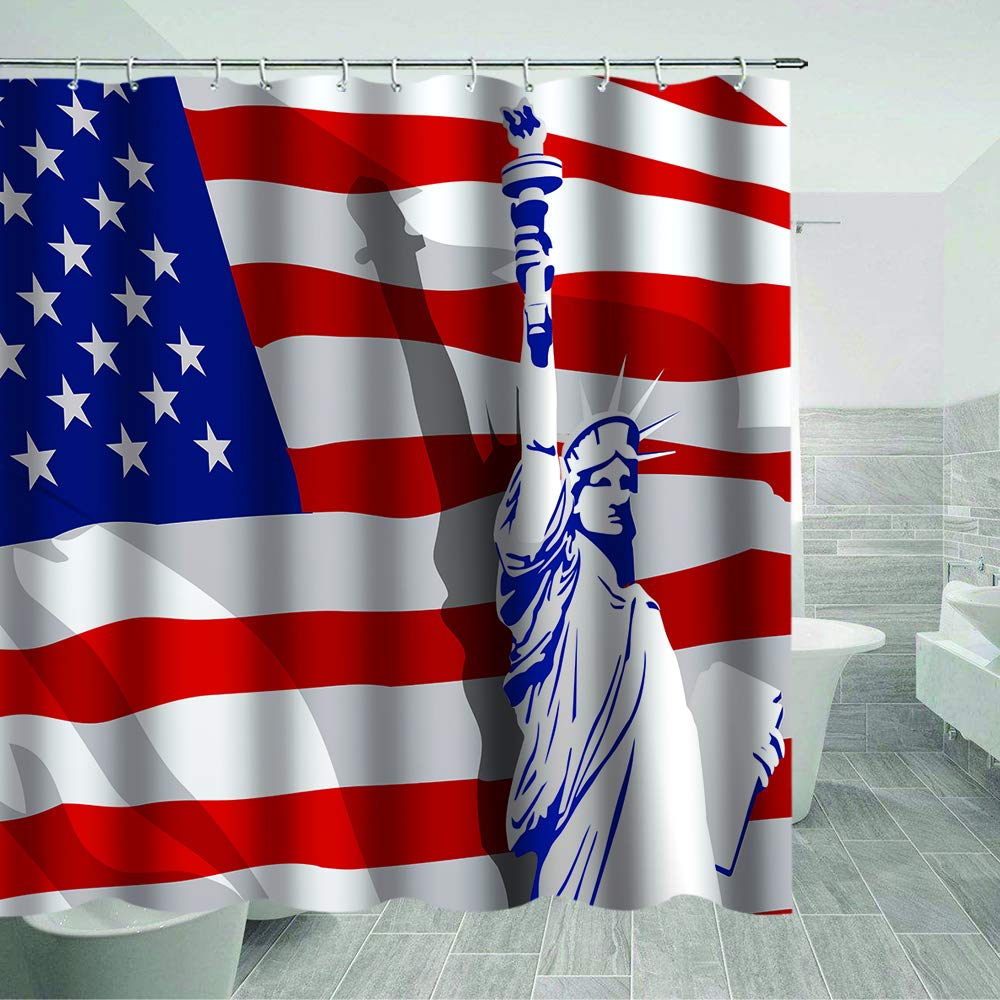 USA Flag Shower Curtain - American Flag Bathroom Decor with Statue of Liberty Design - 69x70 Inch Polyester Fabric Shower Curtain for Bathroom & Shower Room - Perfect for Patriotic Home Decor, 4th of July Celebrations, and Gift Giving
