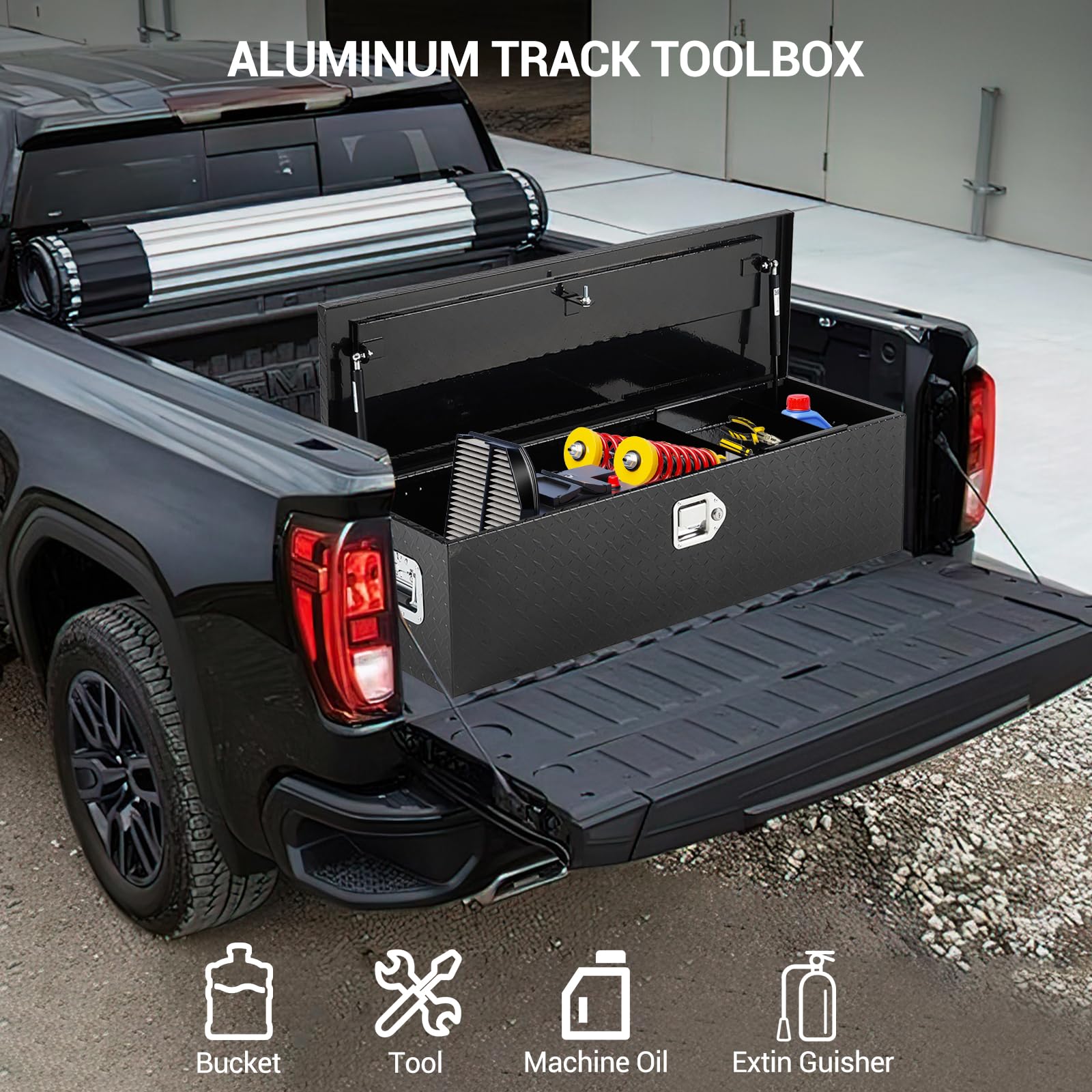 39 Inch Aluminum Truck Tool Box - Heavy Duty Waterproof Storage with Security Lock & Wide Handles | Organizer Chest for Pickup Trucks, RVs & Trailers | Perfect for Construction, Camping & Road Trips (Black)