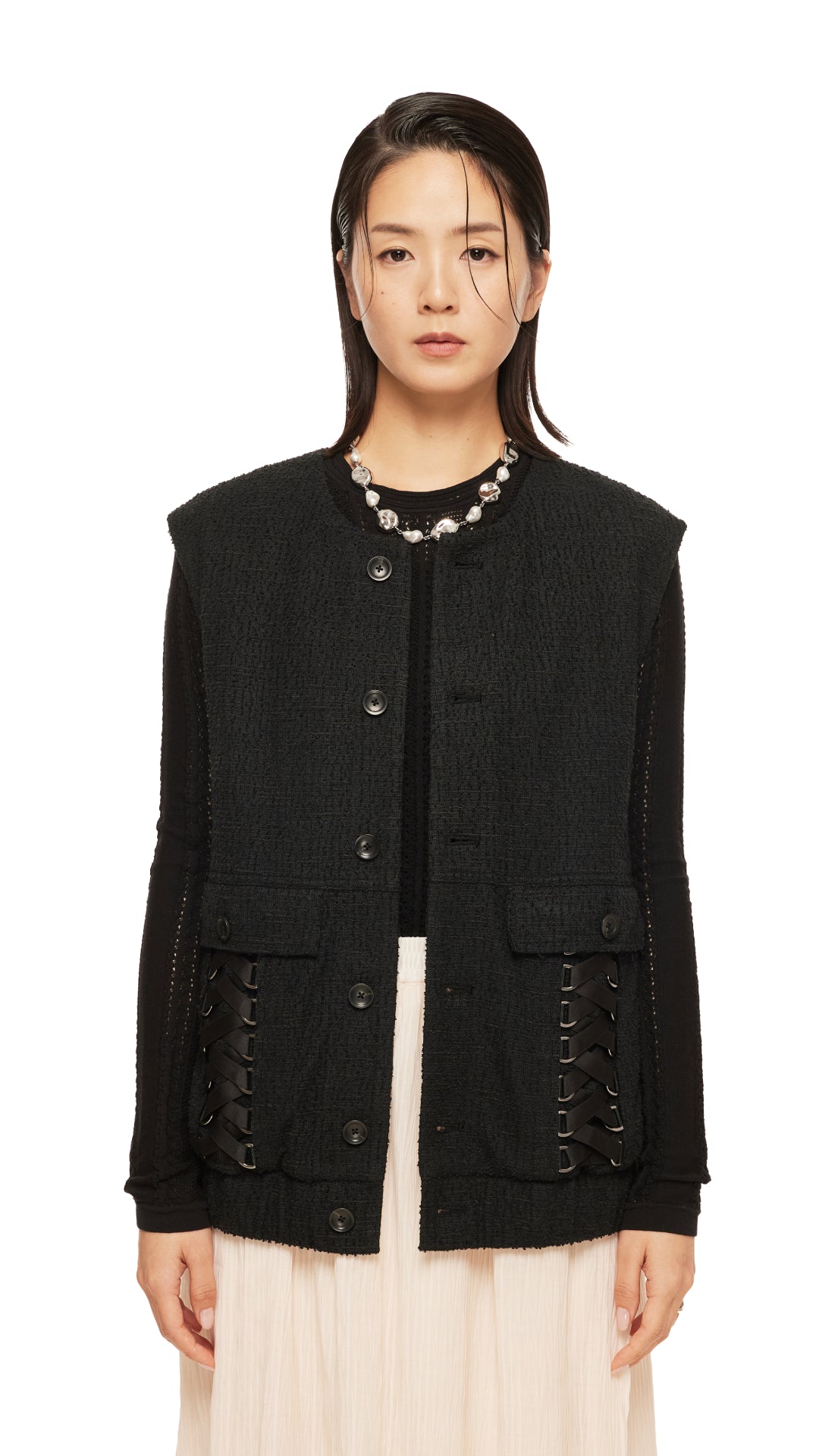 Stylish Tweed Lace-Up Waistcoat Vest for Women | Vintage-Inspired Formal Wear | Perfect for Office, Weddings & Special Occasions