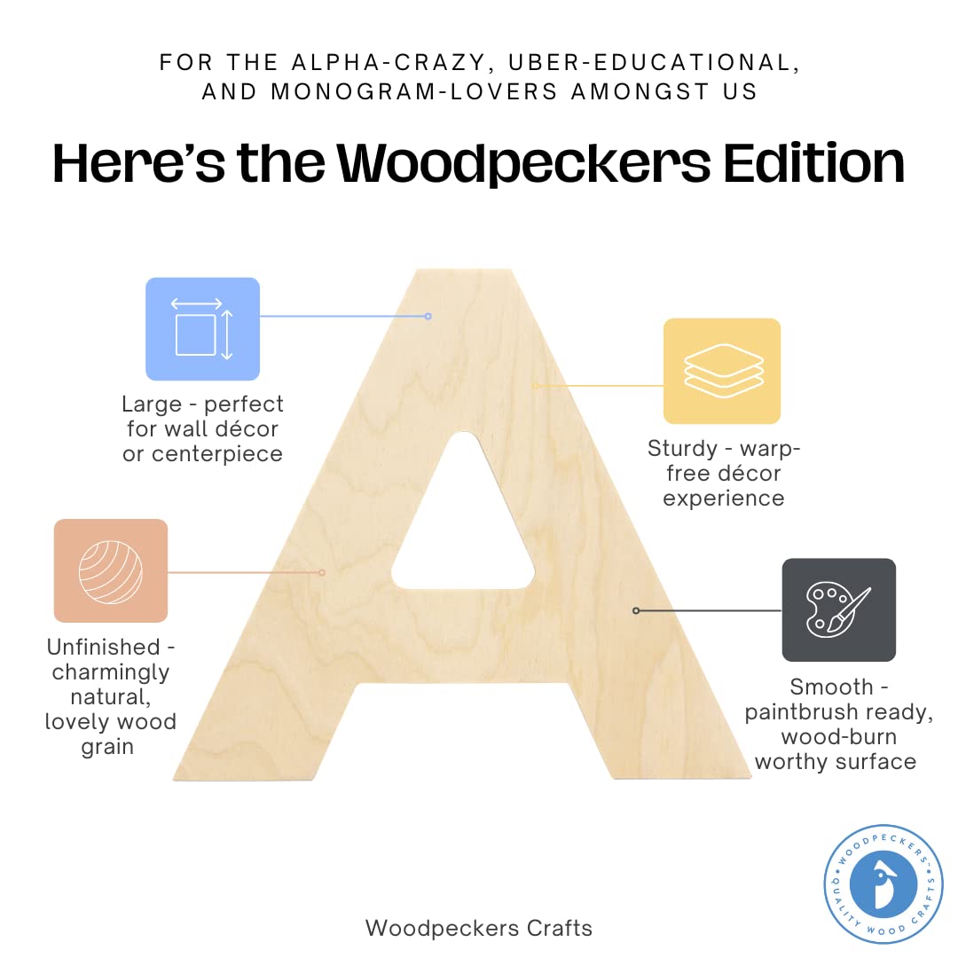 12 Inch Wooden Letter A Cutouts - Pack of 3 for Wall Decor, Home Decor, Crafts & Party Decorations | Rustic Wooden Alphabet Letters for Nursery, Wedding, Birthday & DIY Projects by Woodpeckers