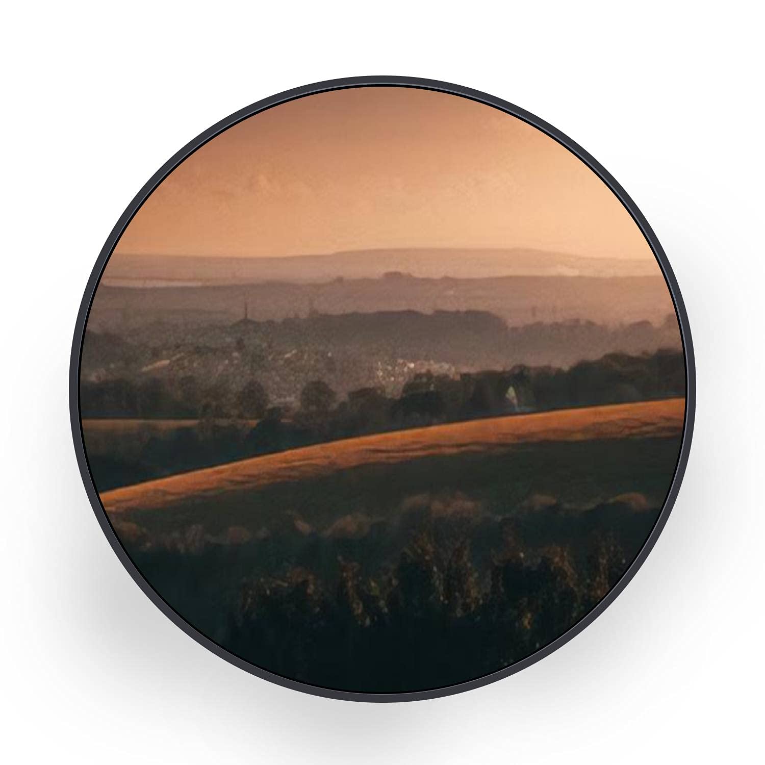 Country Cottage on a Hill Round Canvas Wall Art - Isolated House Landscape Painting with Black Frame, Ready to Hang - Perfect for Bedroom & Living Room Wall Decor | Farmhouse Aesthetic, Cozy Home Office & Nursery Decor