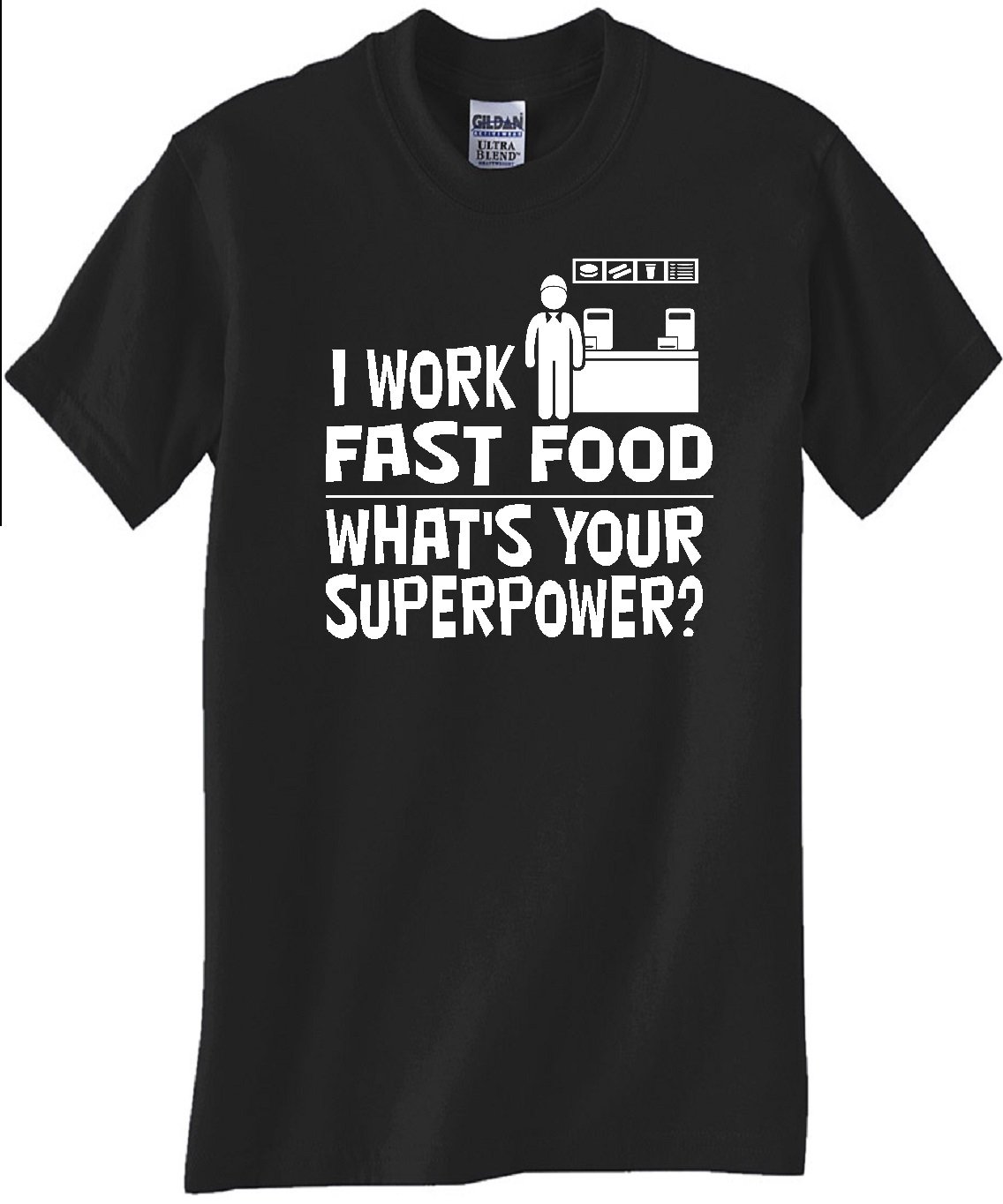 STUFF WITH ATTITUDE Fast Food Superpower Black T-Shirt - Casual Graphic Tee for Men & Women - Perfect for Fast Food Lovers, Pop Culture Fans and Everyday Wear