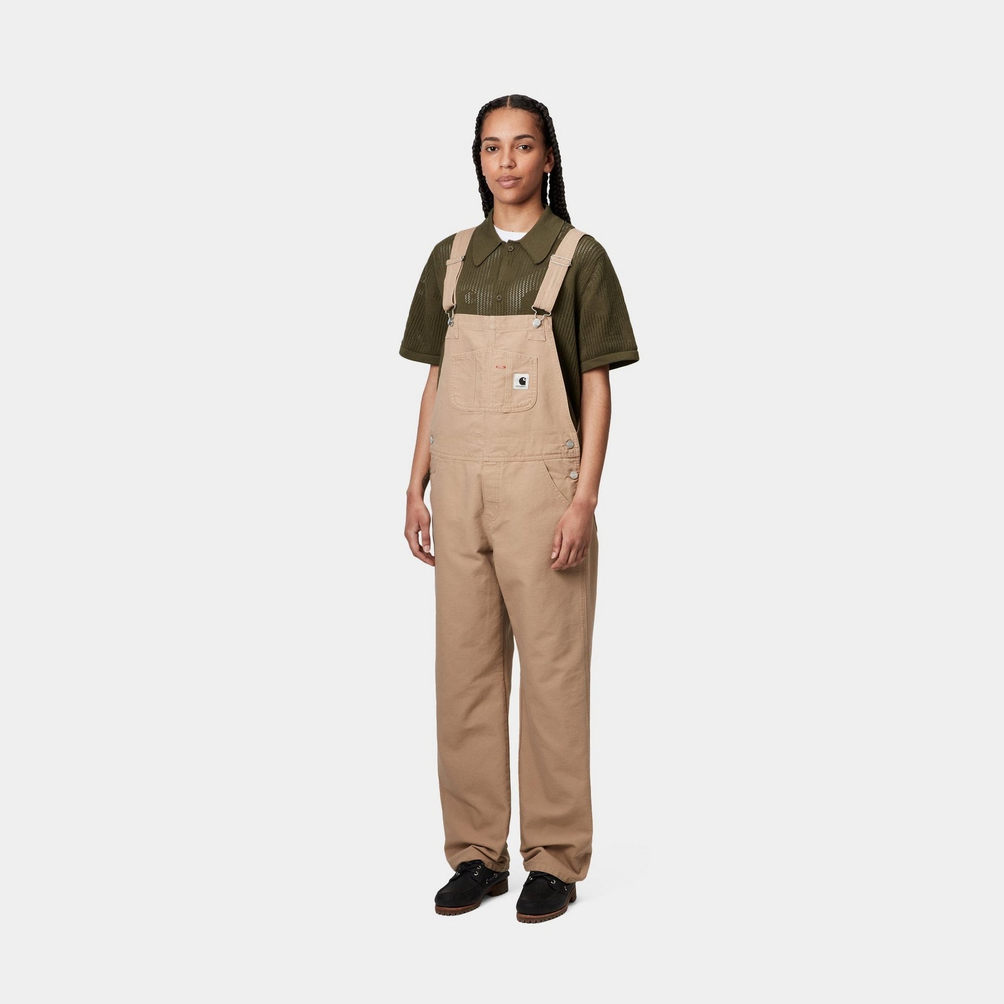Women's Bib Overalls Straight Leg Denim Jumpsuit - Dusty Hamilton Brown for Casual Wear, Work & Outdoor Activities