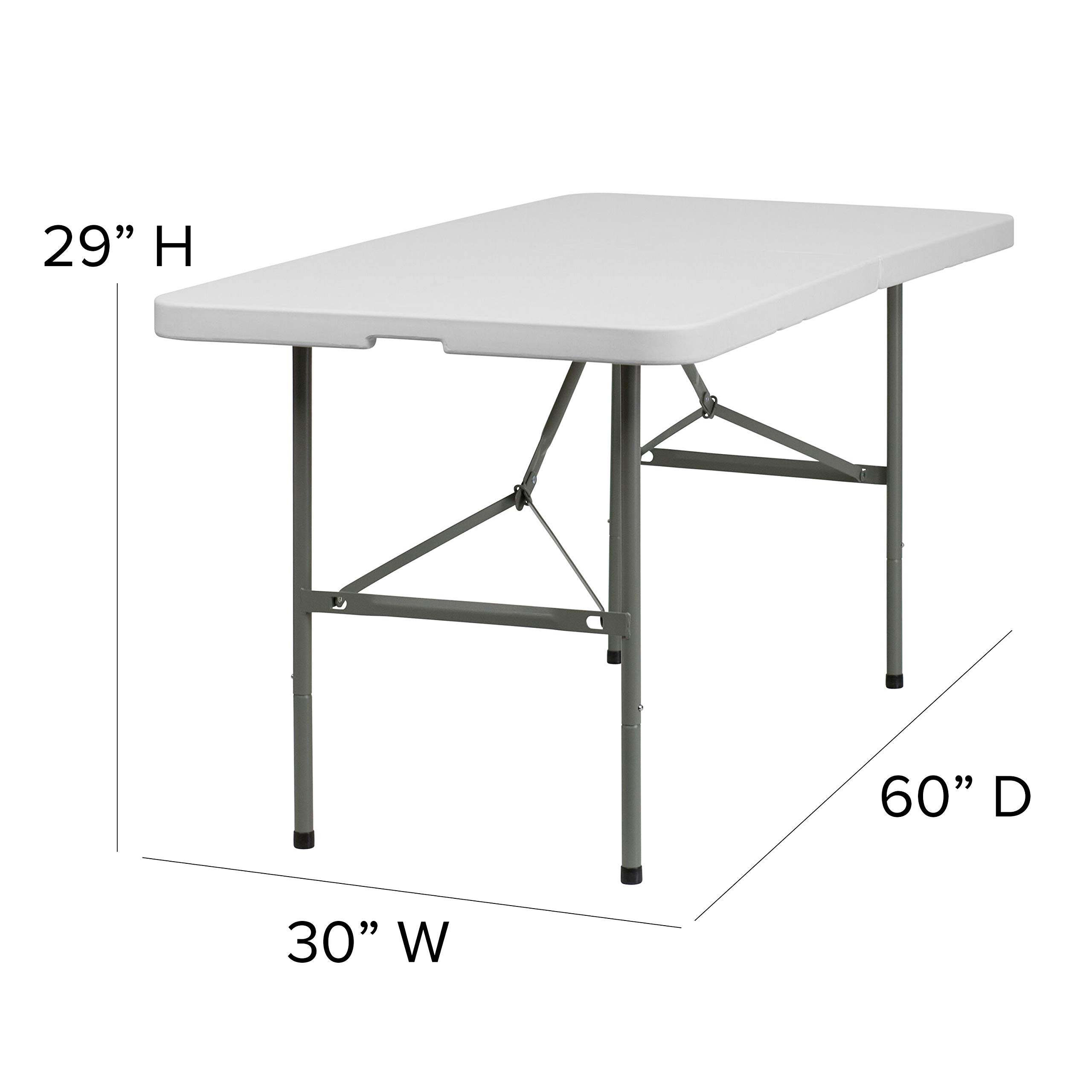 5-Foot Bi-Fold Granite White Plastic Folding Table with Handle - Portable Event Table for Parties, Picnics & Outdoor Gatherings