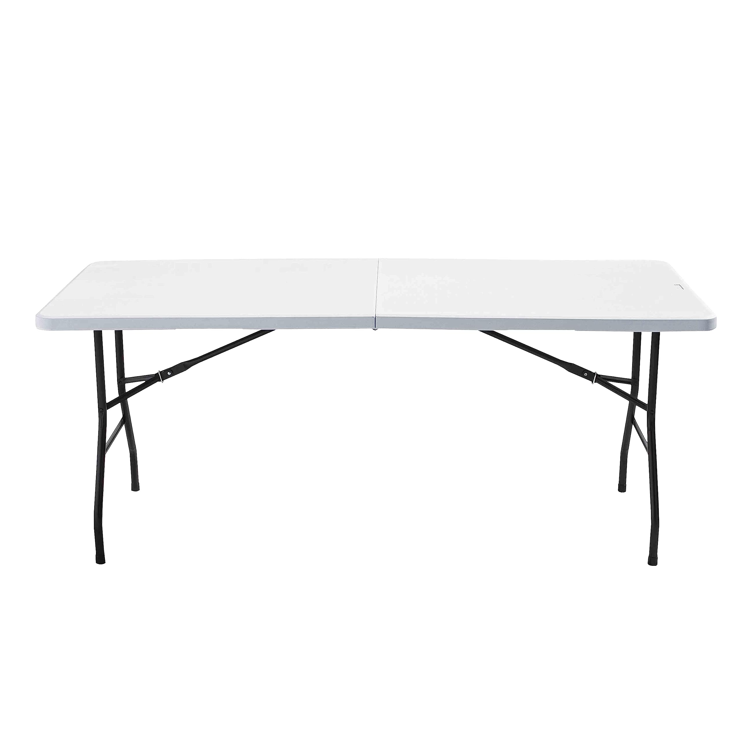 180cm Portable Folding Table for Camping, Picnic, Party & Catering - Stainless Steel Frame with White/Black Top (180x75x74cm) - Perfect for Outdoor Events, Home Use & Commercial Settings