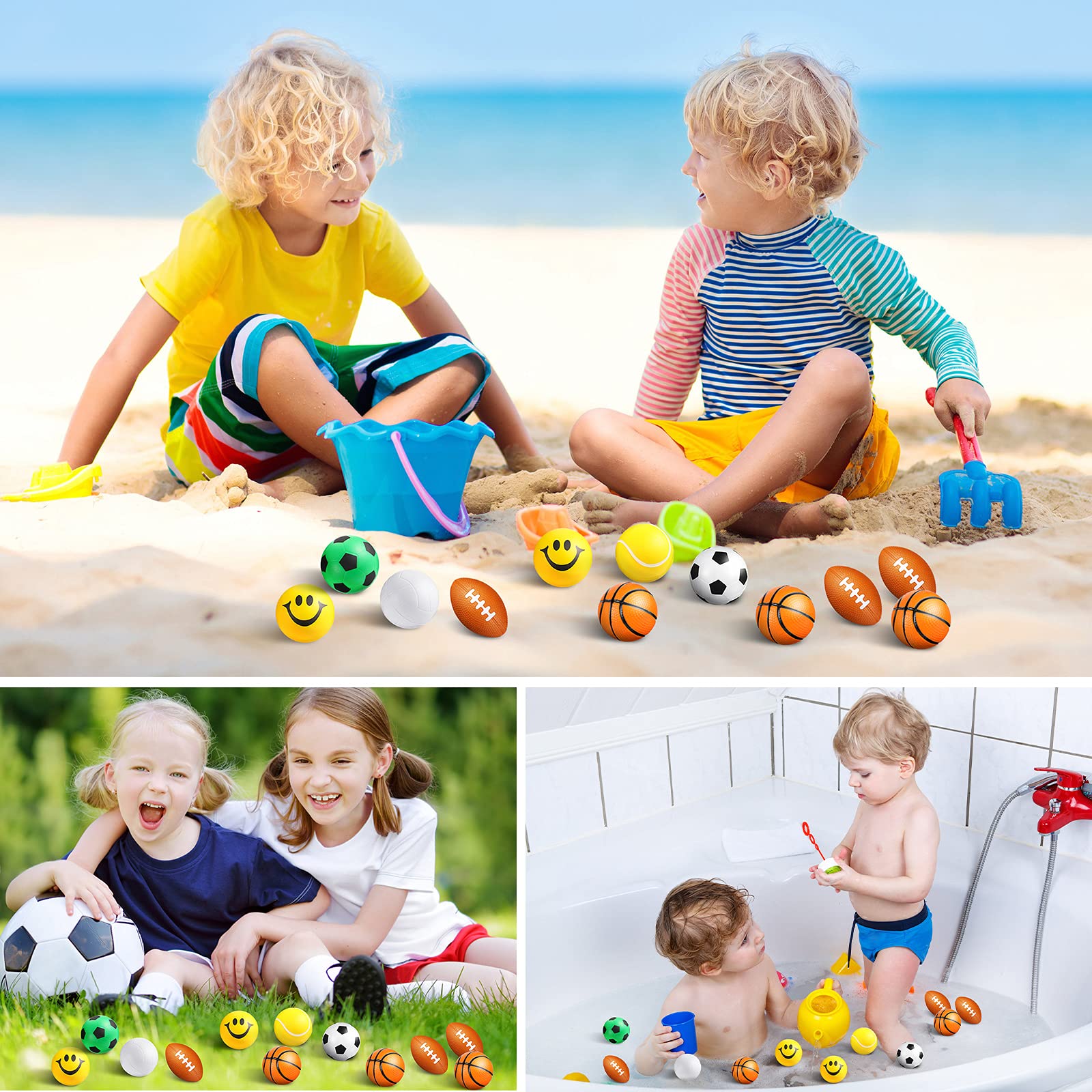 Sumind 40 Pack Mini Foam Sports Balls Set - Stress Relief Toys for Kids, Includes Basketball, Football, Volleyball, Baseball, Soccer & Tennis - Bulk Party Favors, Anxiety Relief Games, Classroom Rewards & Birthday Decorations