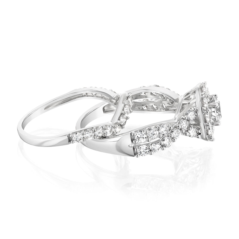 14K White Gold 1.95 Carat Diamond Halo Bridal Ring Set - Brilliant Cut Diamond Engagement & Wedding Rings for Women - Perfect for Proposals, Anniversaries and Special Occasions