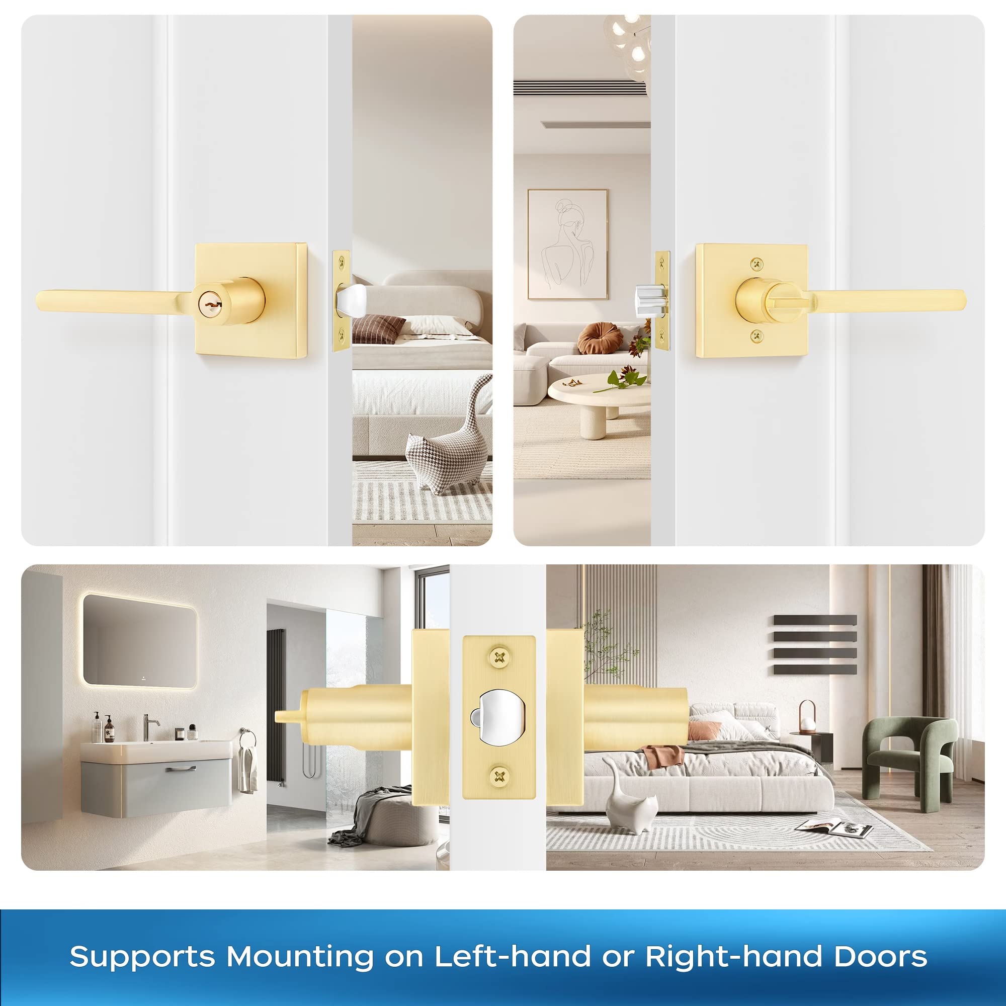 Heavy Duty Door Lever Set - 4 Pack, Satin Brass Finish for Office & Front Door Entry