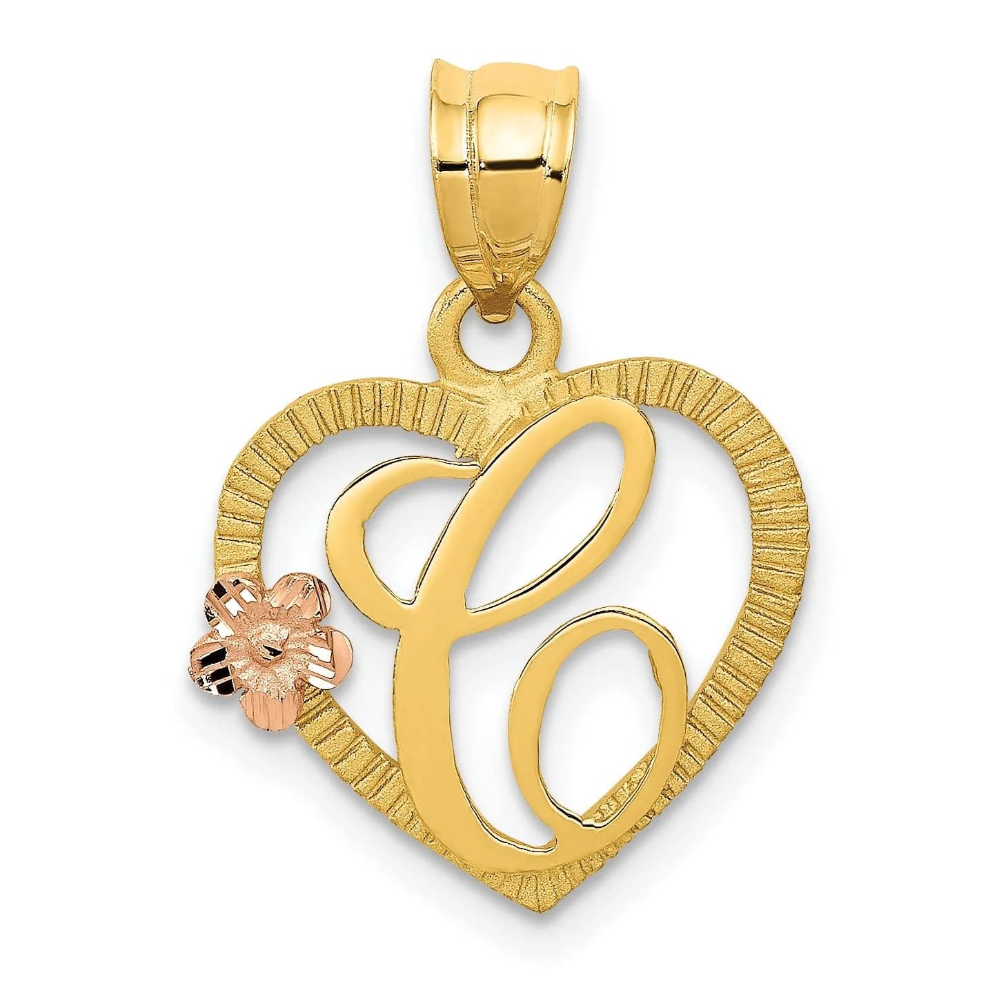 14k Two-Tone Gold Heart Flower Initial 