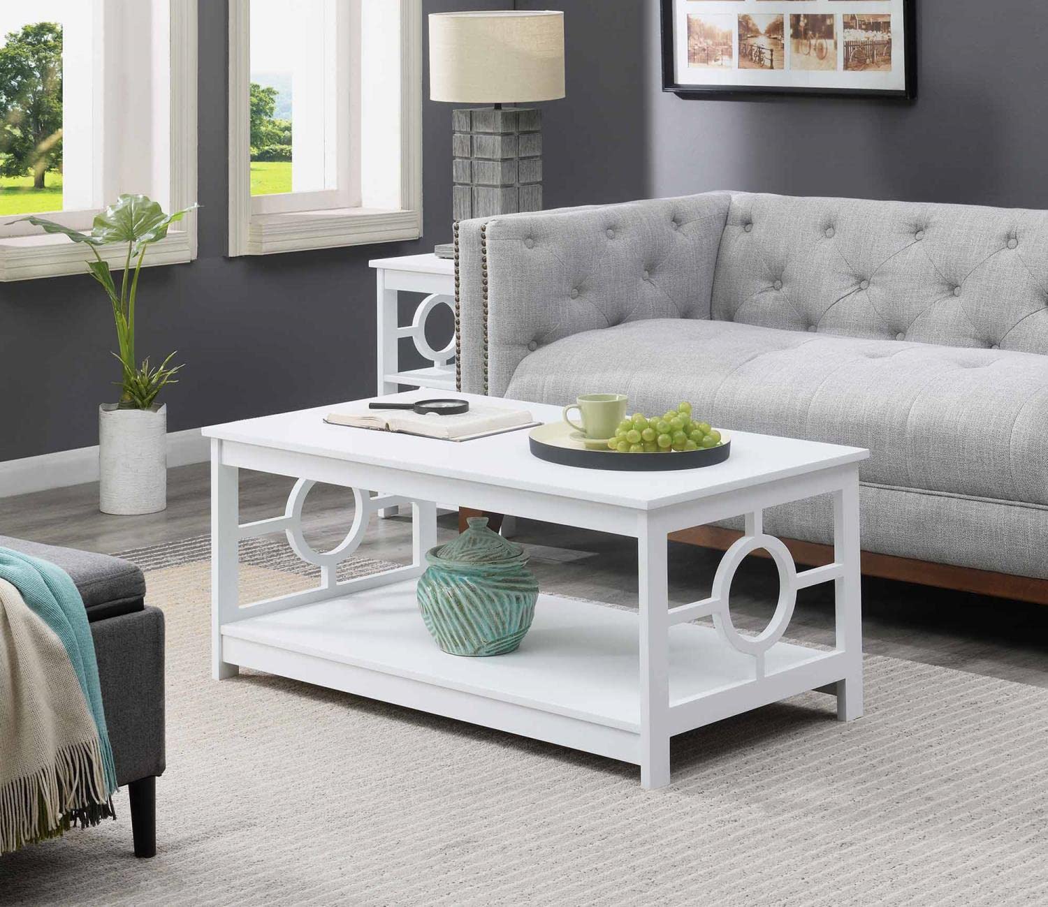 Convenience Concepts Ring Coffee Table - Modern White End Table for Living Room, Perfect for Small Spaces & Home Decor | Ideal for Coffee, Books & Display