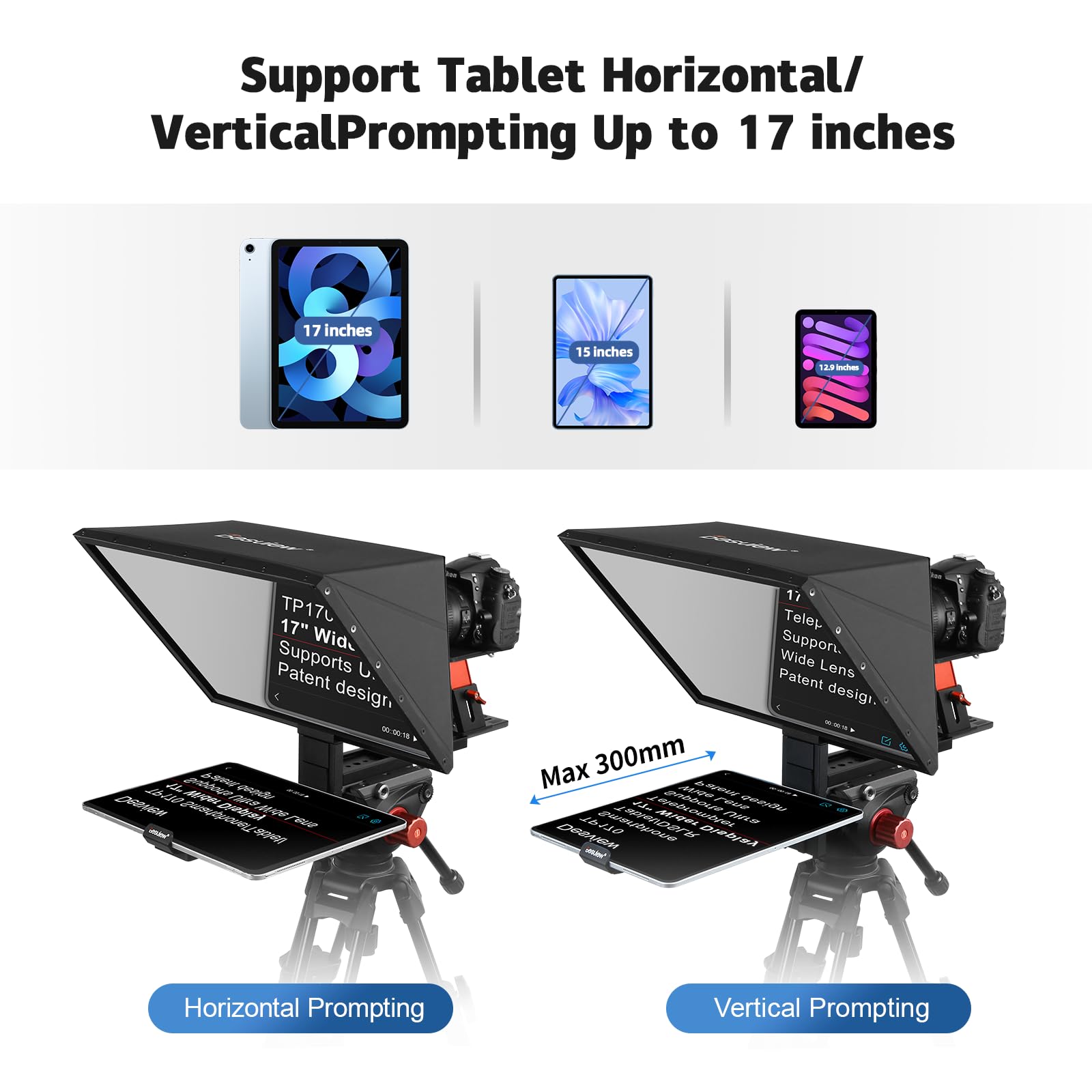 Desview TP170 17-Inch Professional Teleprompter with High Clarity Glass, Aluminum Alloy Adjustable Stand & Remote Control - Compatible with iPad, DSLR, Camcorders - Easy Setup with Carrying Case for Video Production, Live Streaming, YouTube Content Creation & Professional Presentations