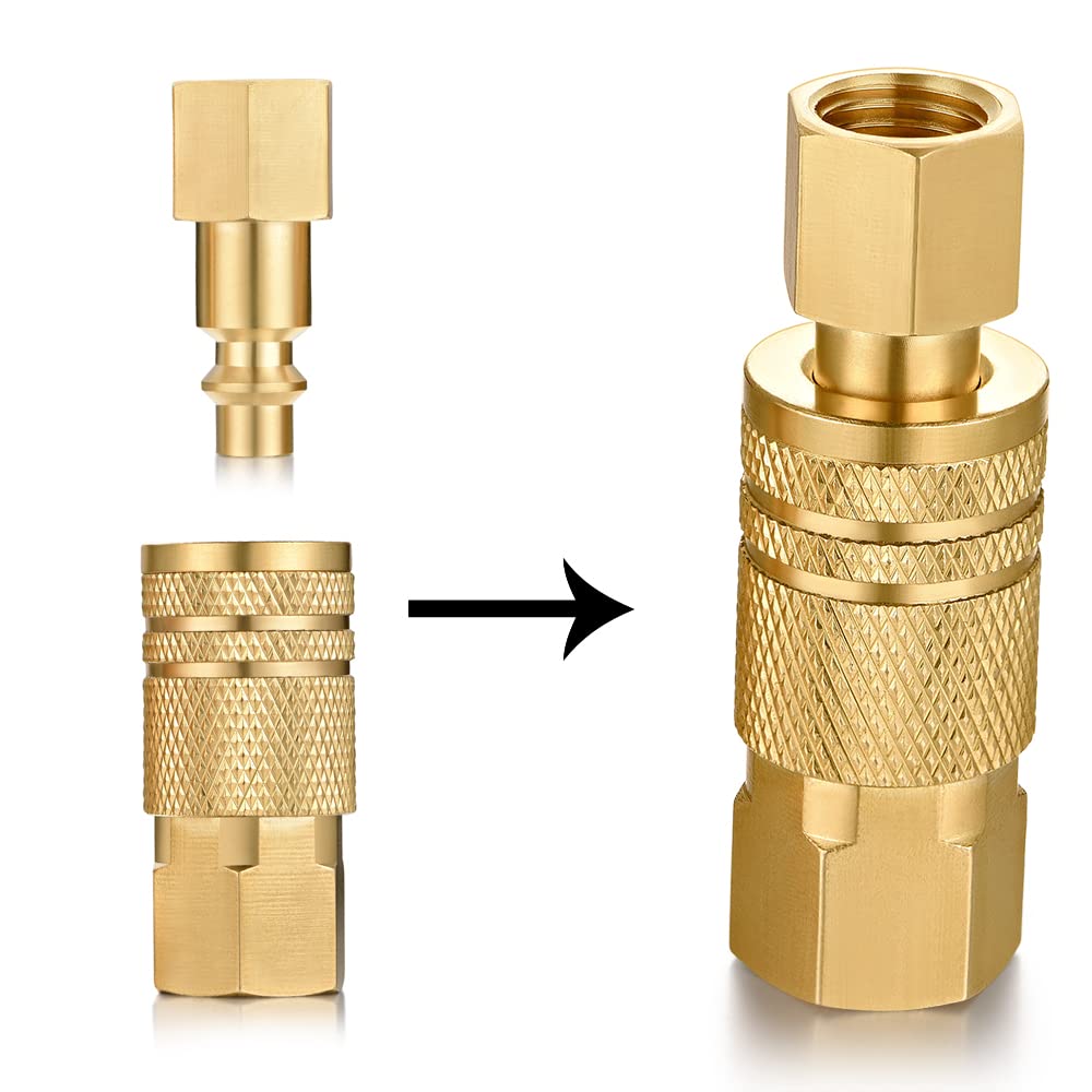 1/4 Inch NPT Industrial Brass Air Coupler and Plug Kit - 4-Piece Quick Connect Air Hose Fittings for Pneumatic Tools, Compressors & Air Systems | Perfect for Workshops, Garages & Industrial Applications