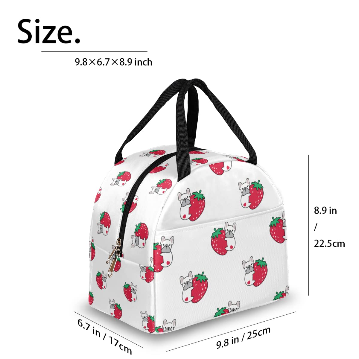 Insulated Pug Dog Lunch Bag for Women & Kids - Cute Strawberry Design Reusable Lunch Tote for Work, Office, School | Perfect for Picnics, Commuting & Meal Prep