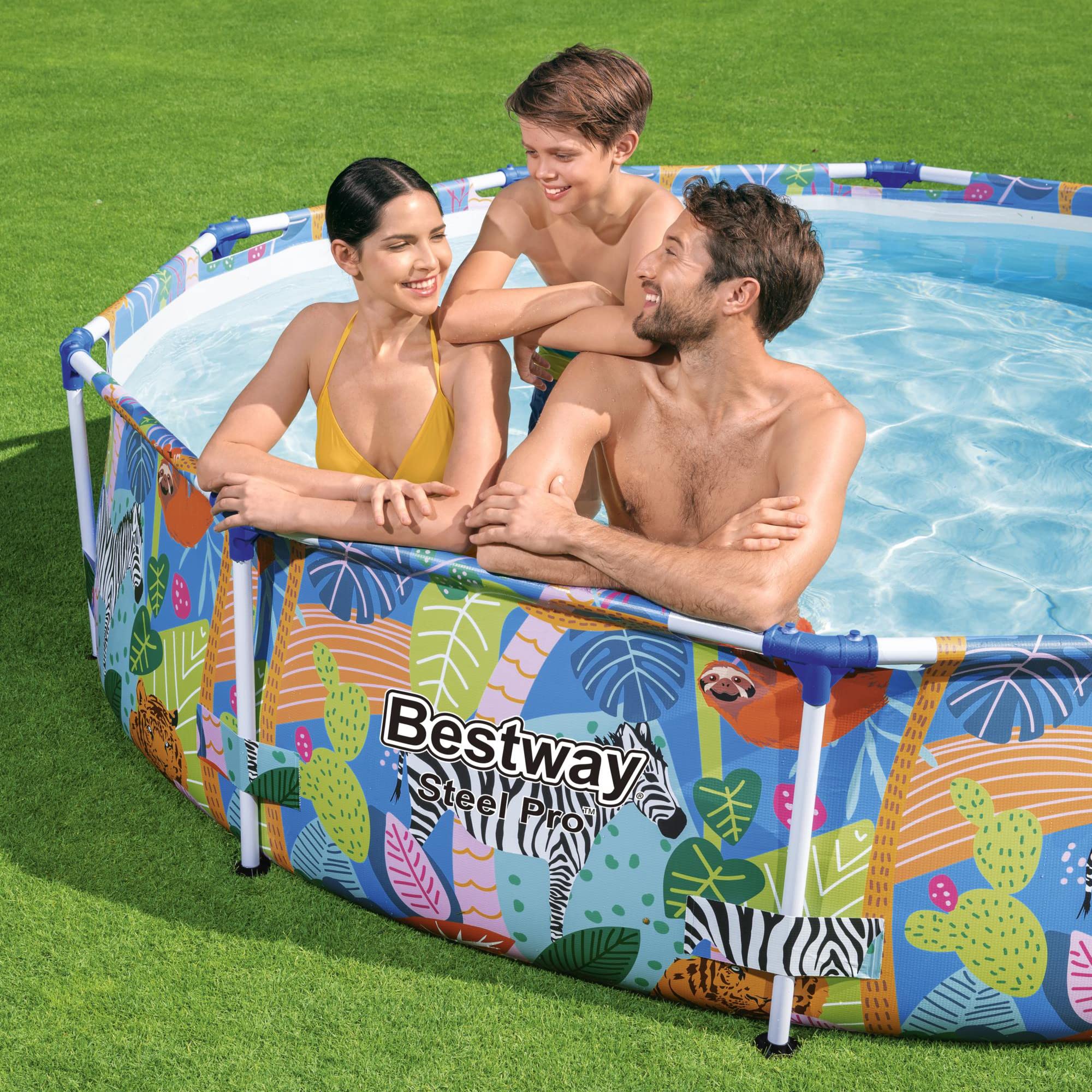 Bestway Steel Pro 10ft x 26in Above Ground Round Backyard Swimming Pool | 1073 Gallon Capacity | Durable Steel Frame | Colorful Animal Graphics | Perfect for Kids, Family Fun & Summer Relaxation