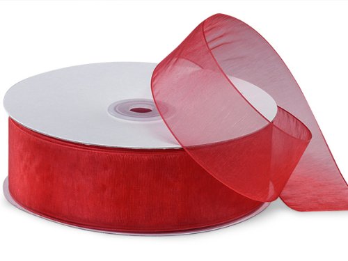 RED Simply Sheer Organza Ribbon 1.5 Inch x 100 Yards - 100% Nylon Fabric Ribbon for Gift Wrapping, Wedding Decor, Crafts (5 Pack Bulk)