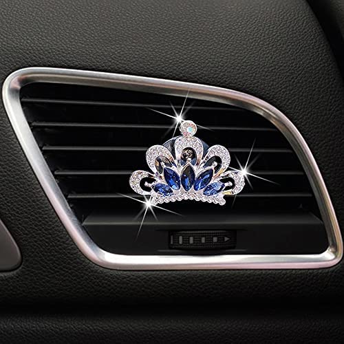 Crystal Crown Car Clip - Diamond Rhinestone AC Vent Clip for Women | Bling Car Interior Accessories | Perfect for Gifts & Car Decoration (Blue)