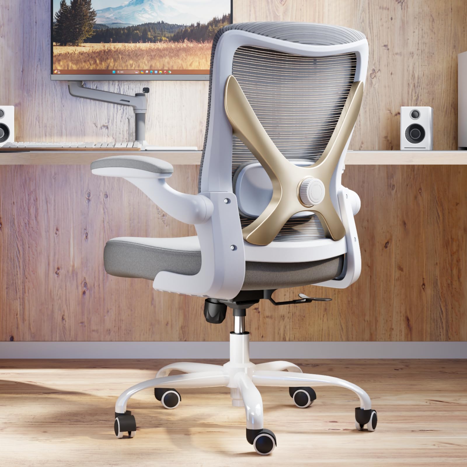 Ergonomic Office Chair with Adjustable Lumbar Support - Home Computer Desk Chair for Work, Gaming & Study - Comfortable Supportive Task Chair for Adults (Grey Gold) - Perfect for Home Office, Remote Work & Long Hours Sitting