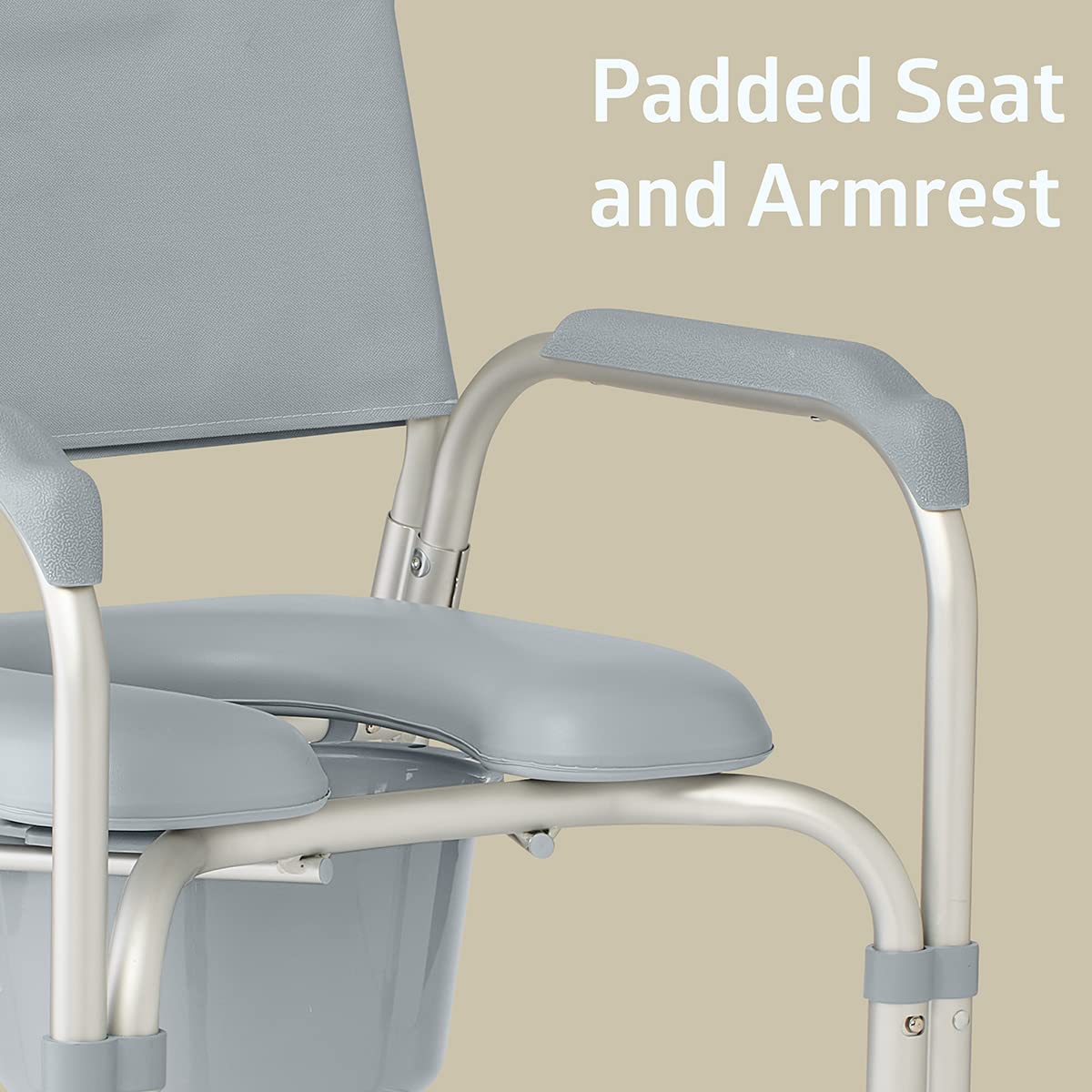 Medline Aluminum Padded Shower Chair Commode with 4 Locking Casters - 300 lbs Weight Capacity - Bathroom Safety & Mobility Aid for Elderly, Disabled & Post-Surgery Recovery - Ideal for Shower, Toilet Transfer & Home Care Use