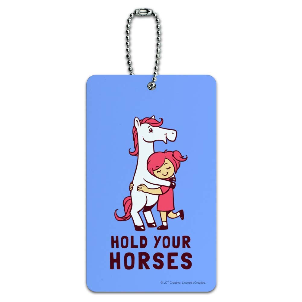 Funny Humor Luggage Tag - 'Hold Your Horses' Novelty Suitcase ID Card for Travel | Perfect for Carry-On Bags, Backpacks & Suitcases - Great Gift for Travelers